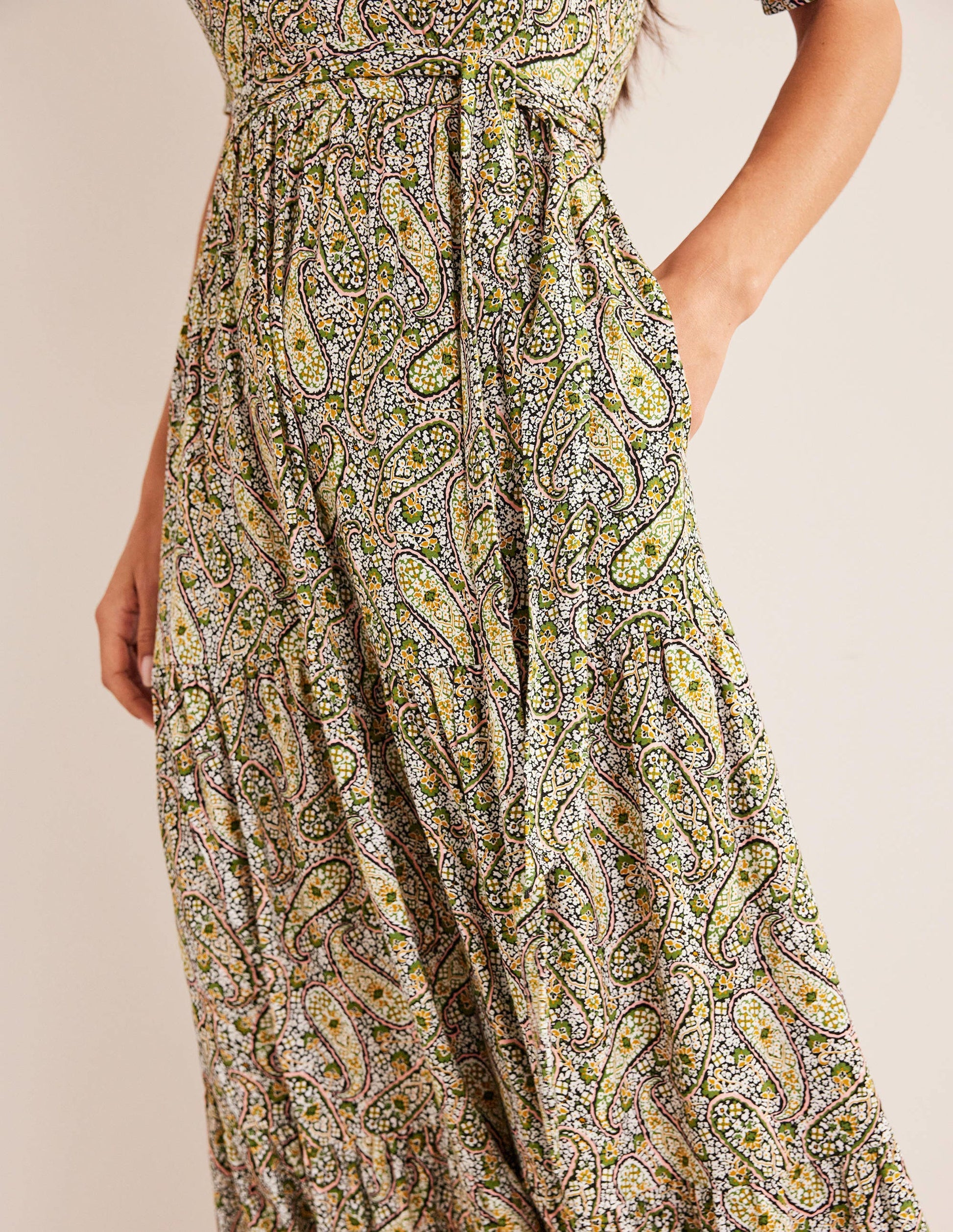 Tiered Wrap Jersey Maxi Dress-Park Ranger, Paisley Blooms-2