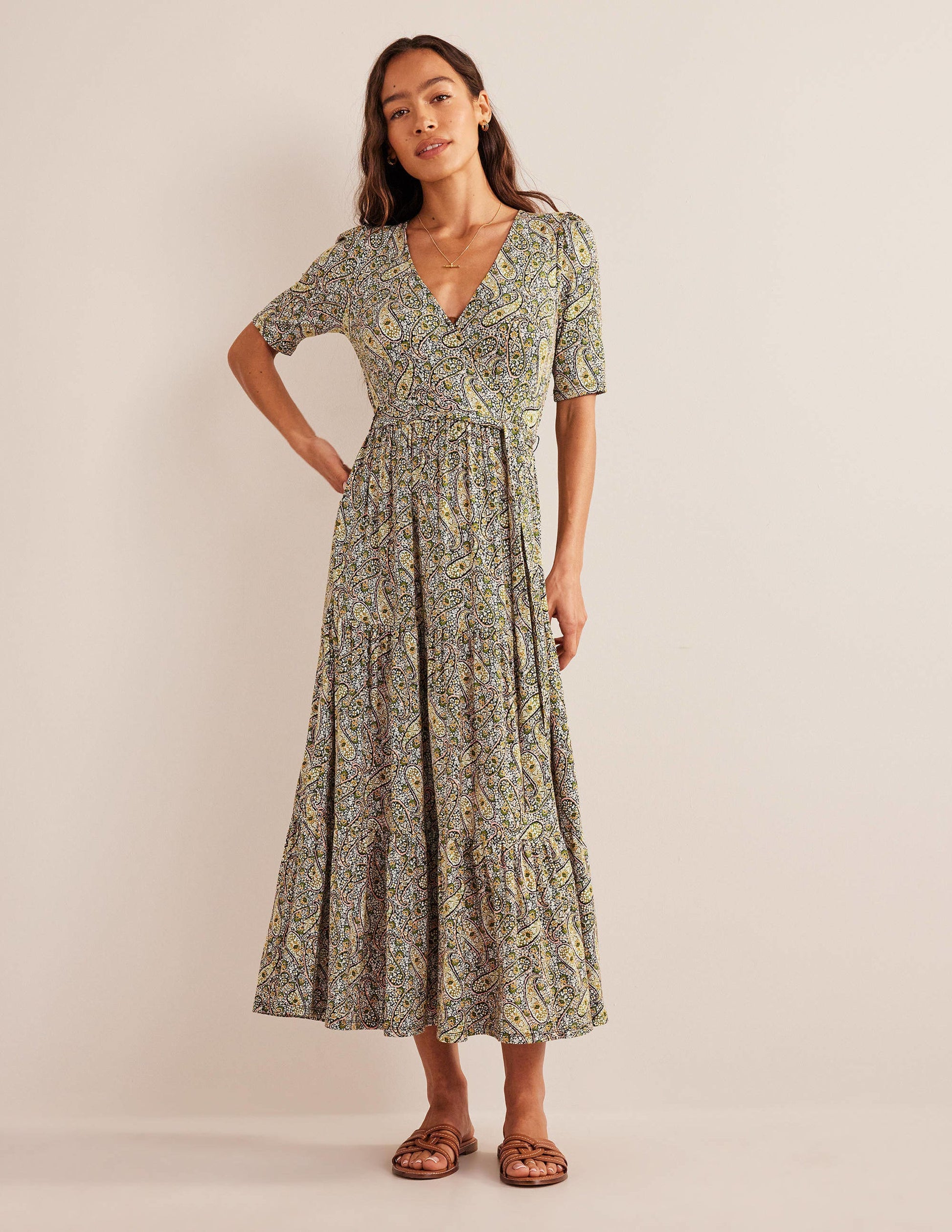 Tiered Wrap Jersey Maxi Dress-Park Ranger, Paisley Blooms-4
