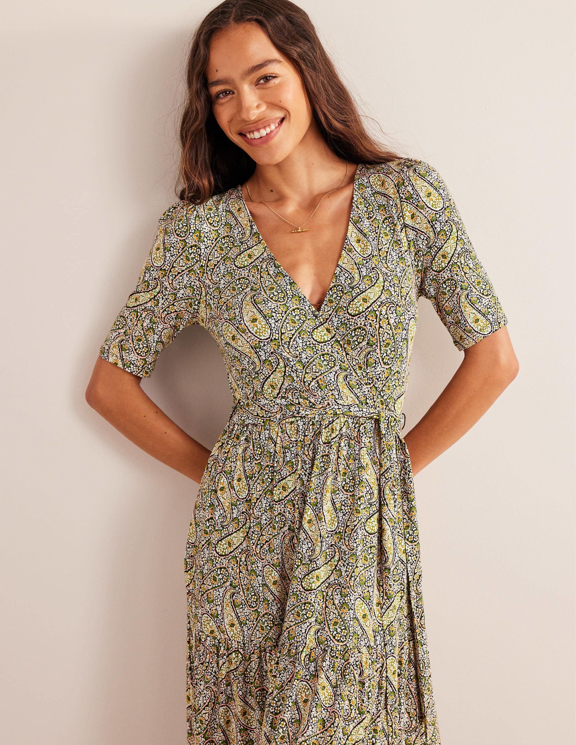 Tiered Wrap Jersey Maxi Dress-Park Ranger, Paisley Blooms - Image 5