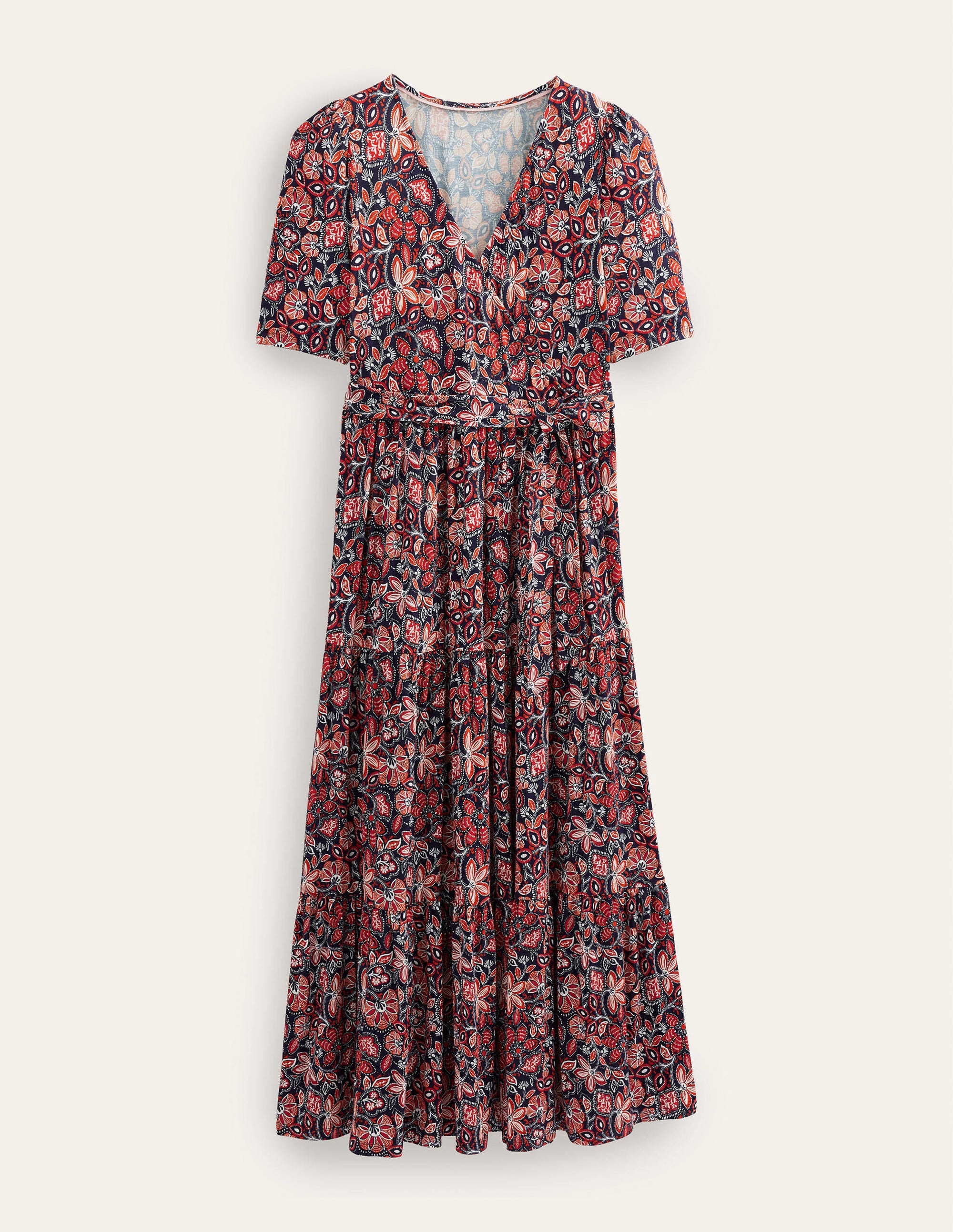 Gestuftes Jersey-Maxiwickelkleid-Rostrot, Orientalische Lilien - Image 5