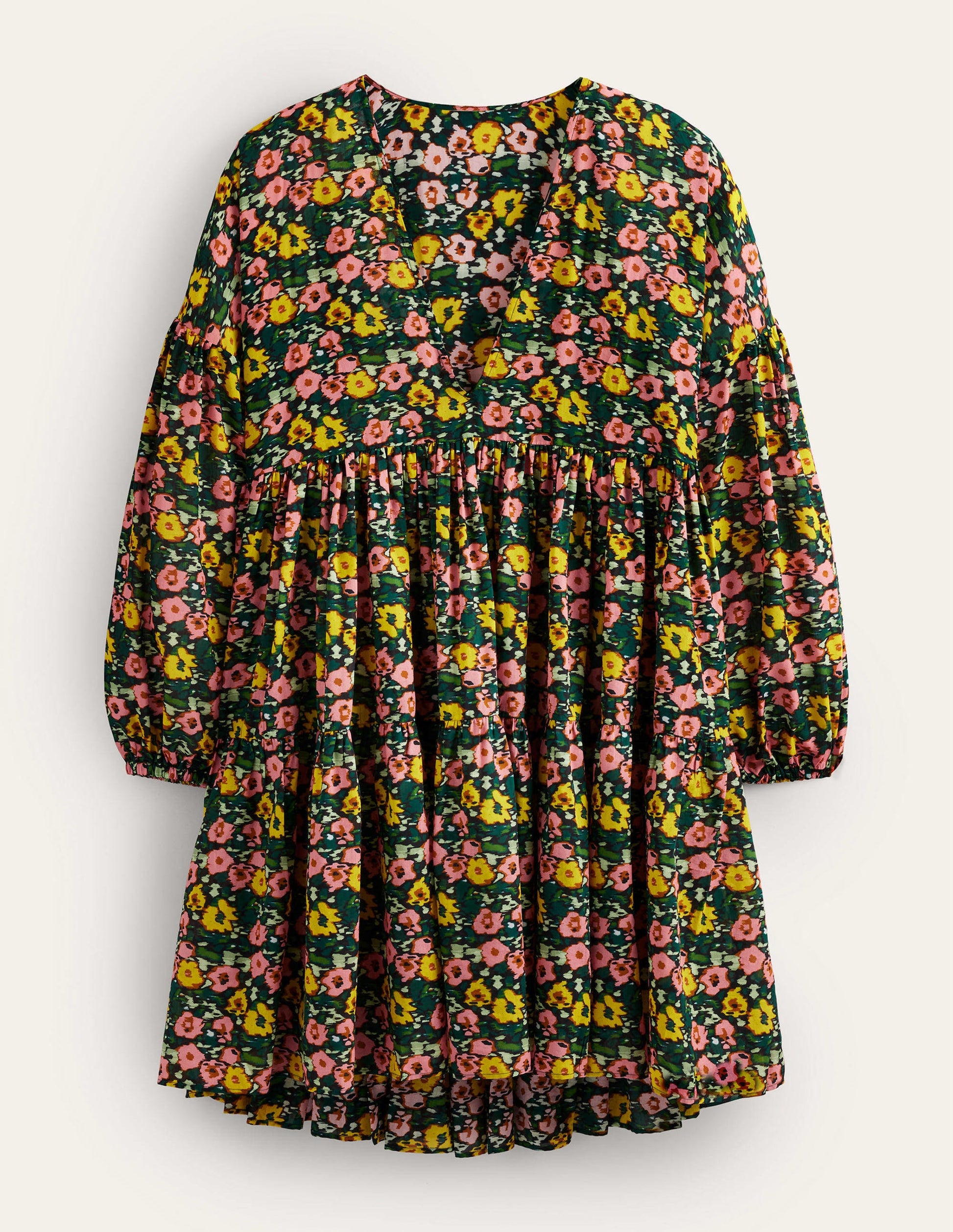 Relaxed Tiered Beach Dress-Emerald Night, Abstract Poppy-6