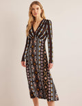 Jersey Midi Tea Dress-Black, Opulent Stripe