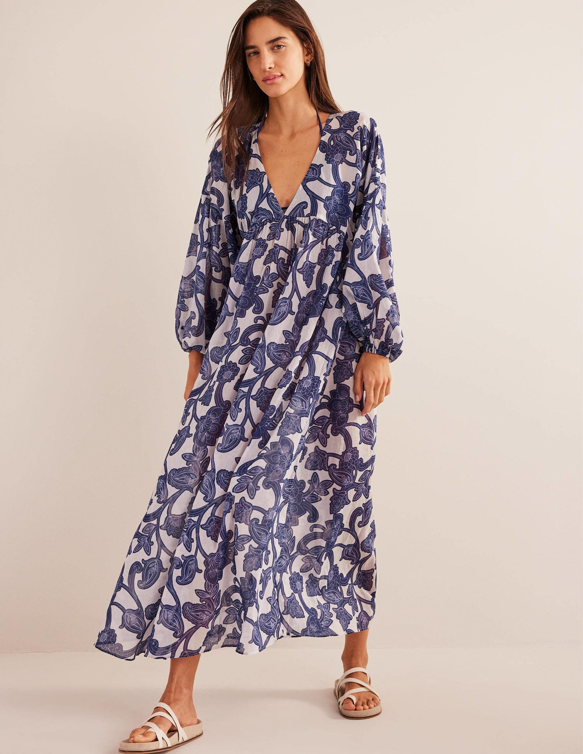 Sarah Maxi-Kaftankleid-Blaues Band, Paisley-Wirbel-2