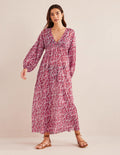 Sarah Maxi Kaftan Dress-Poinsettia, Pansy Bloom