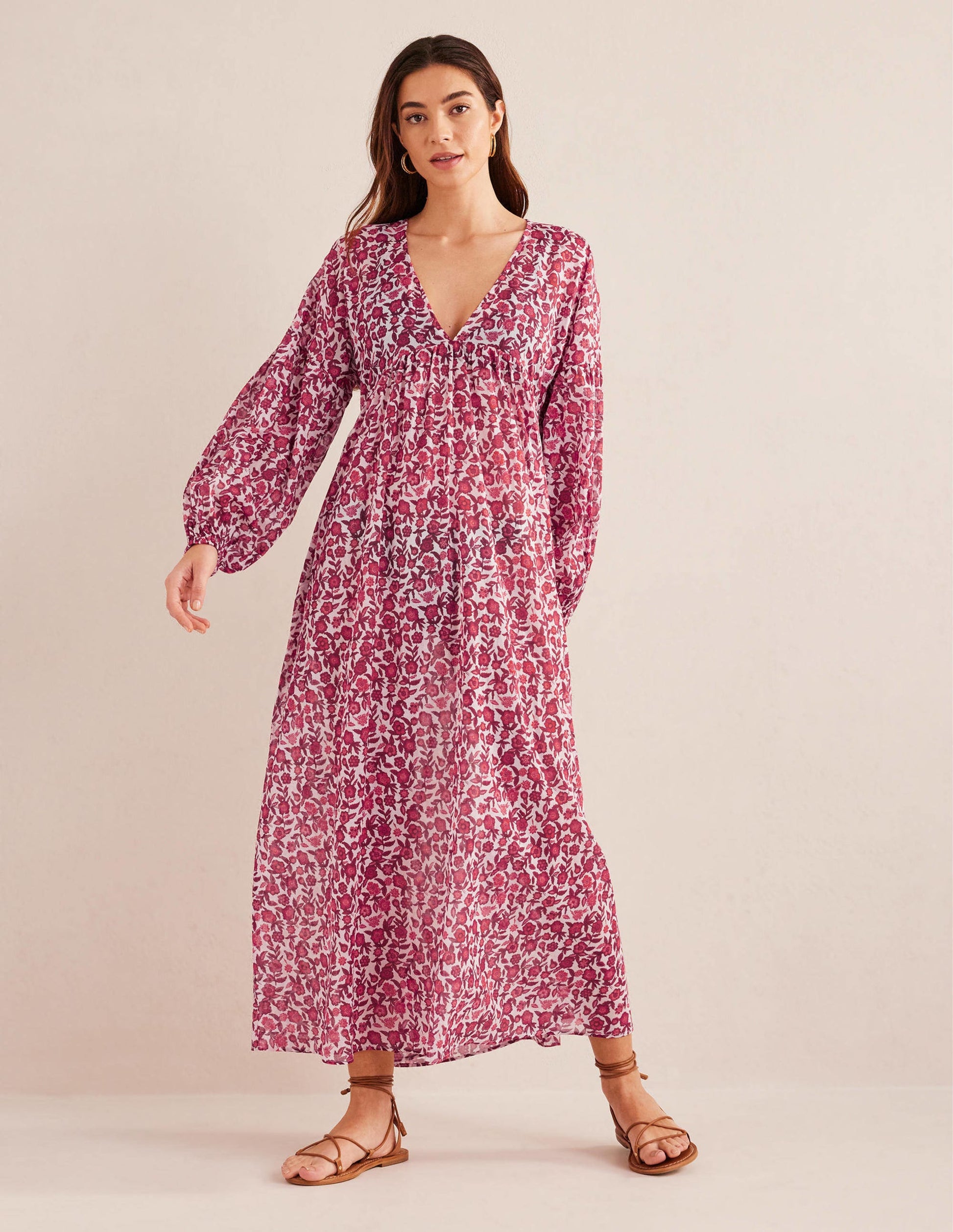 Sarah Maxi Kaftan Dress-Poinsettia, Pansy Bloom-1