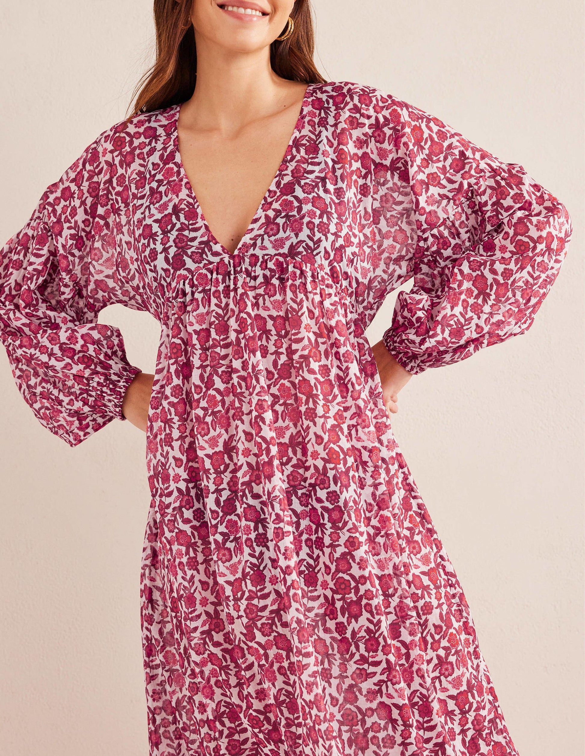 Sarah Maxi Kaftan Dress-Poinsettia, Pansy Bloom-2