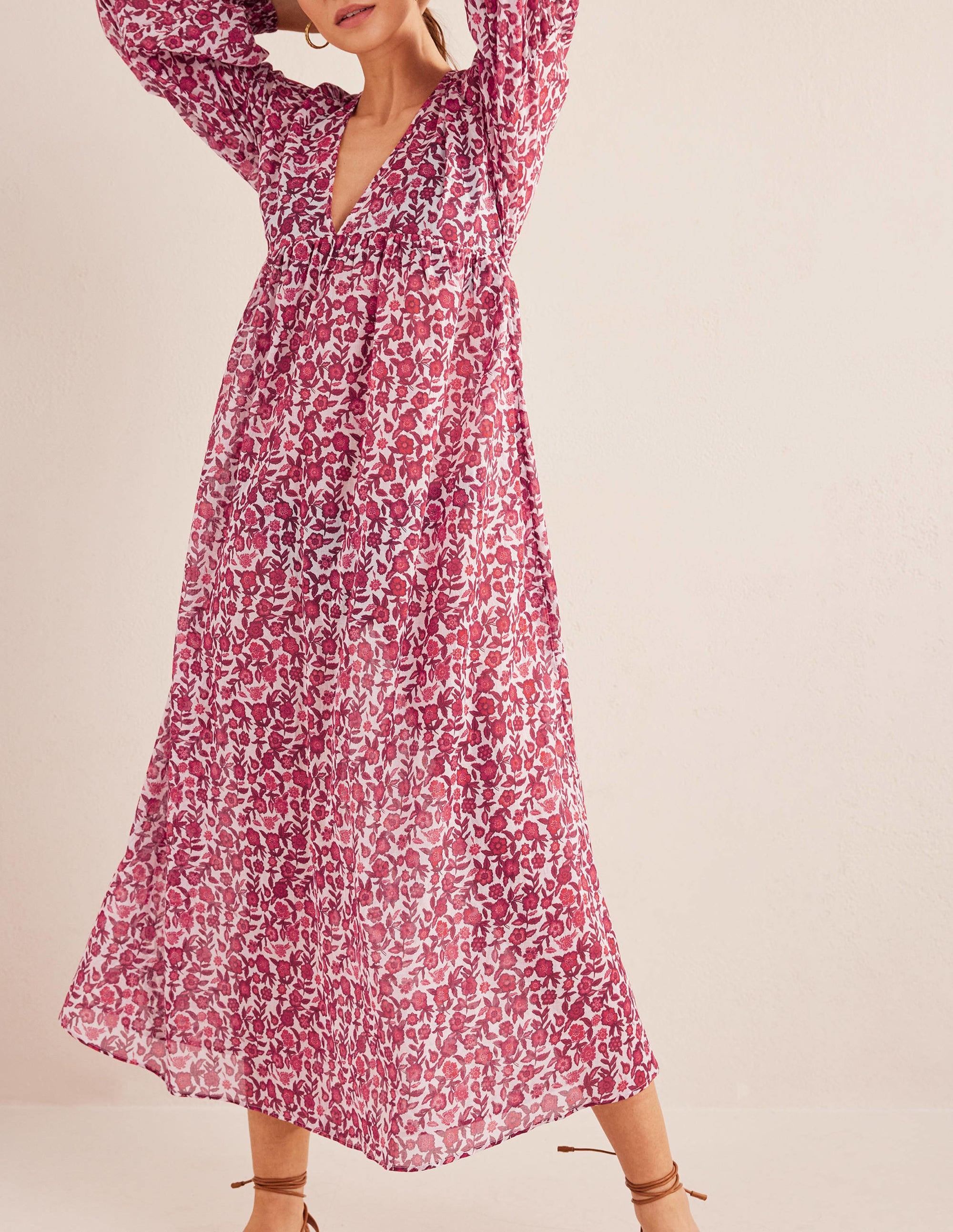 Sarah Maxi Kaftan Dress-Poinsettia, Pansy Bloom - Image 4