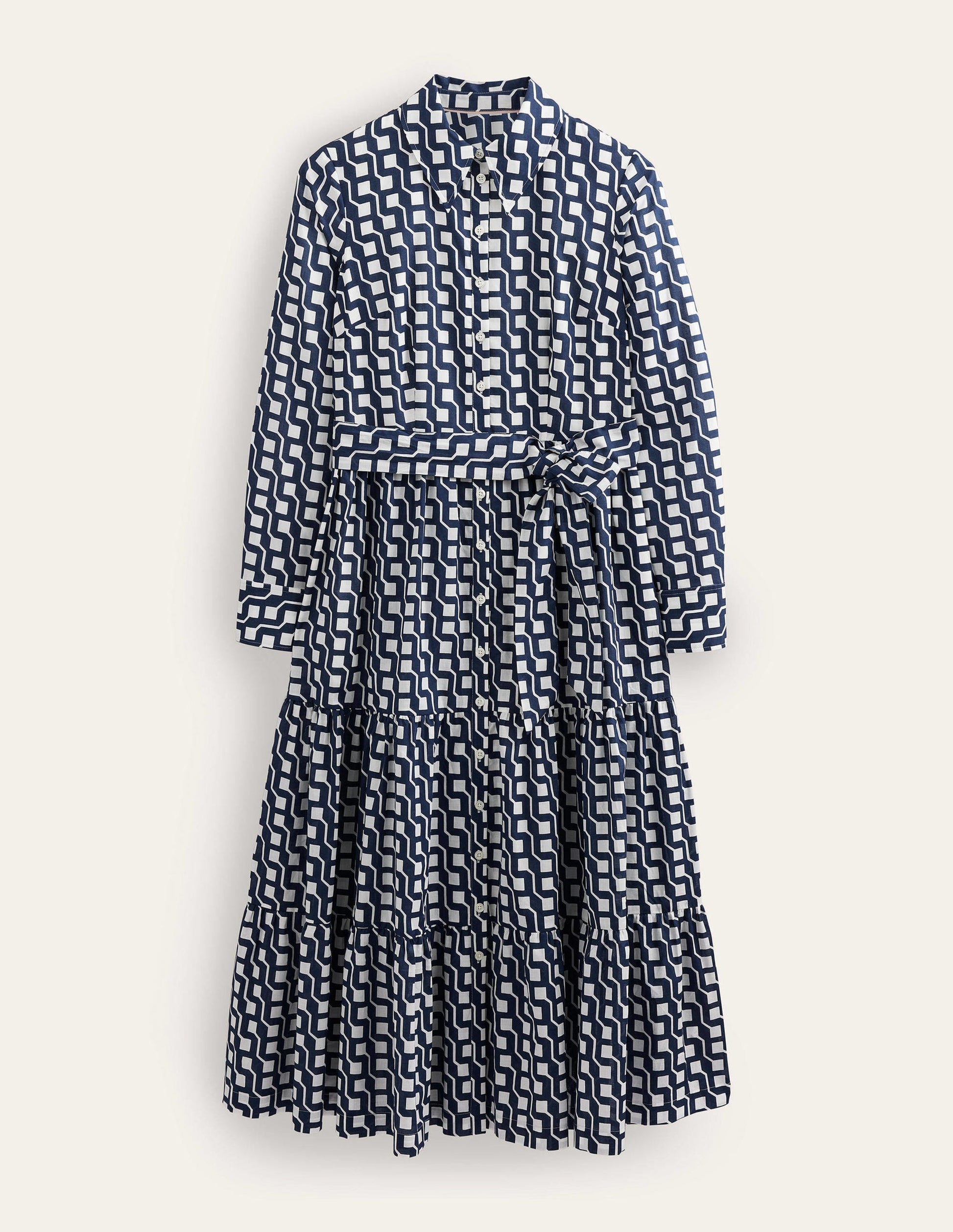 Flo Midi-Hemdblusenkleid aus Baumwolle-Marineblau, Geometrisches Würfelmuster-6