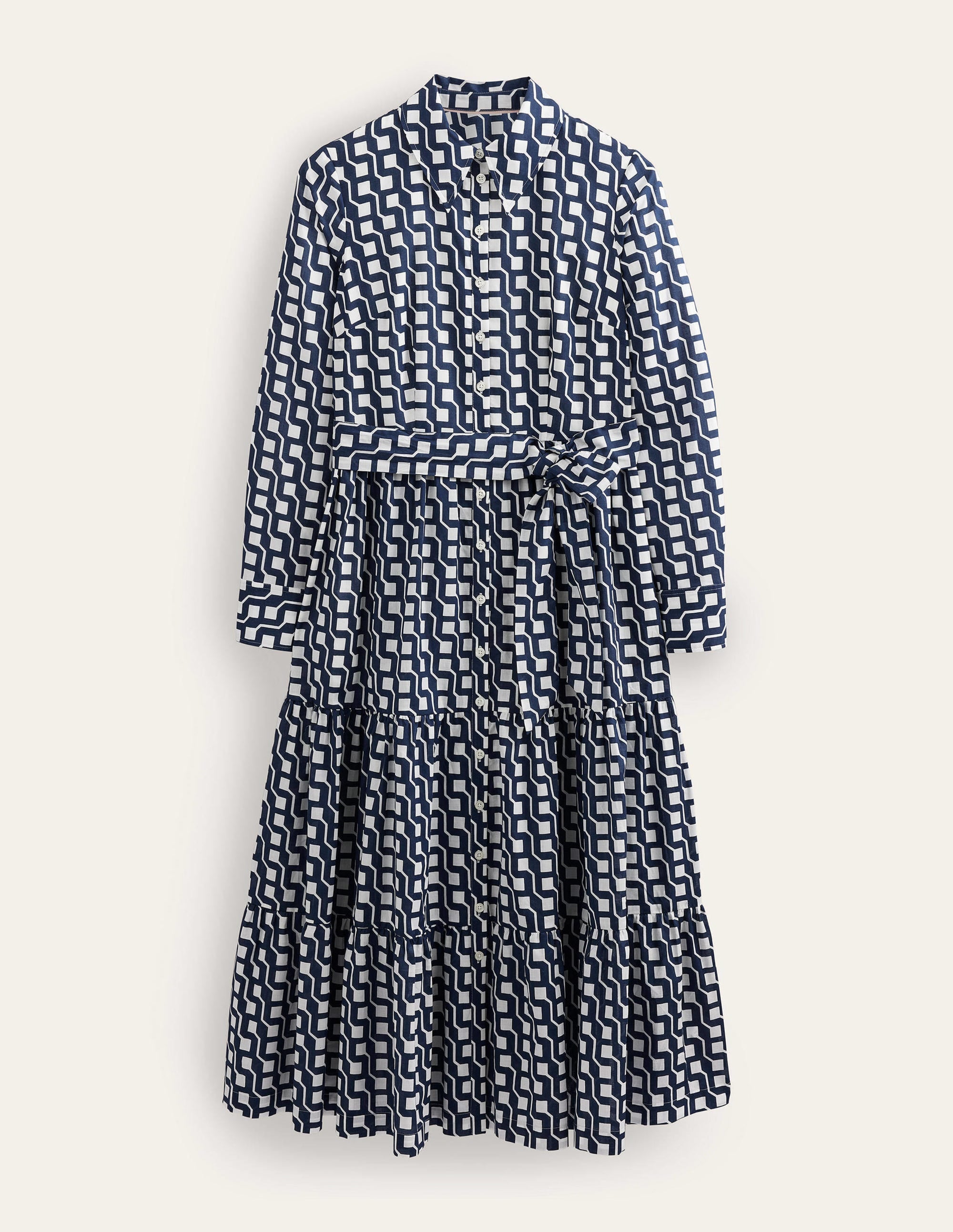 Flo Midi-Hemdblusenkleid aus Baumwolle-Marineblau, Geometrisches Würfelmuster - Image 6