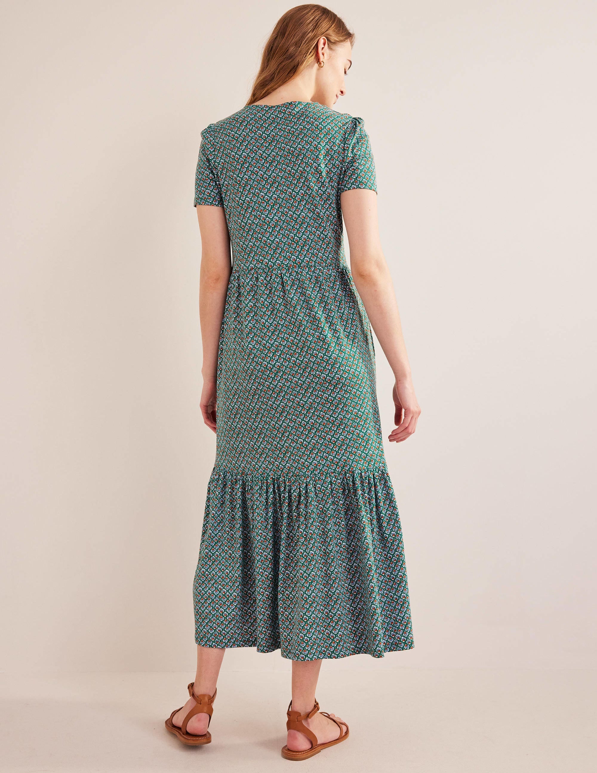 Robe midi Emma en jersey à volants-Vert bouteille, motif Bloom Bud - Image 4