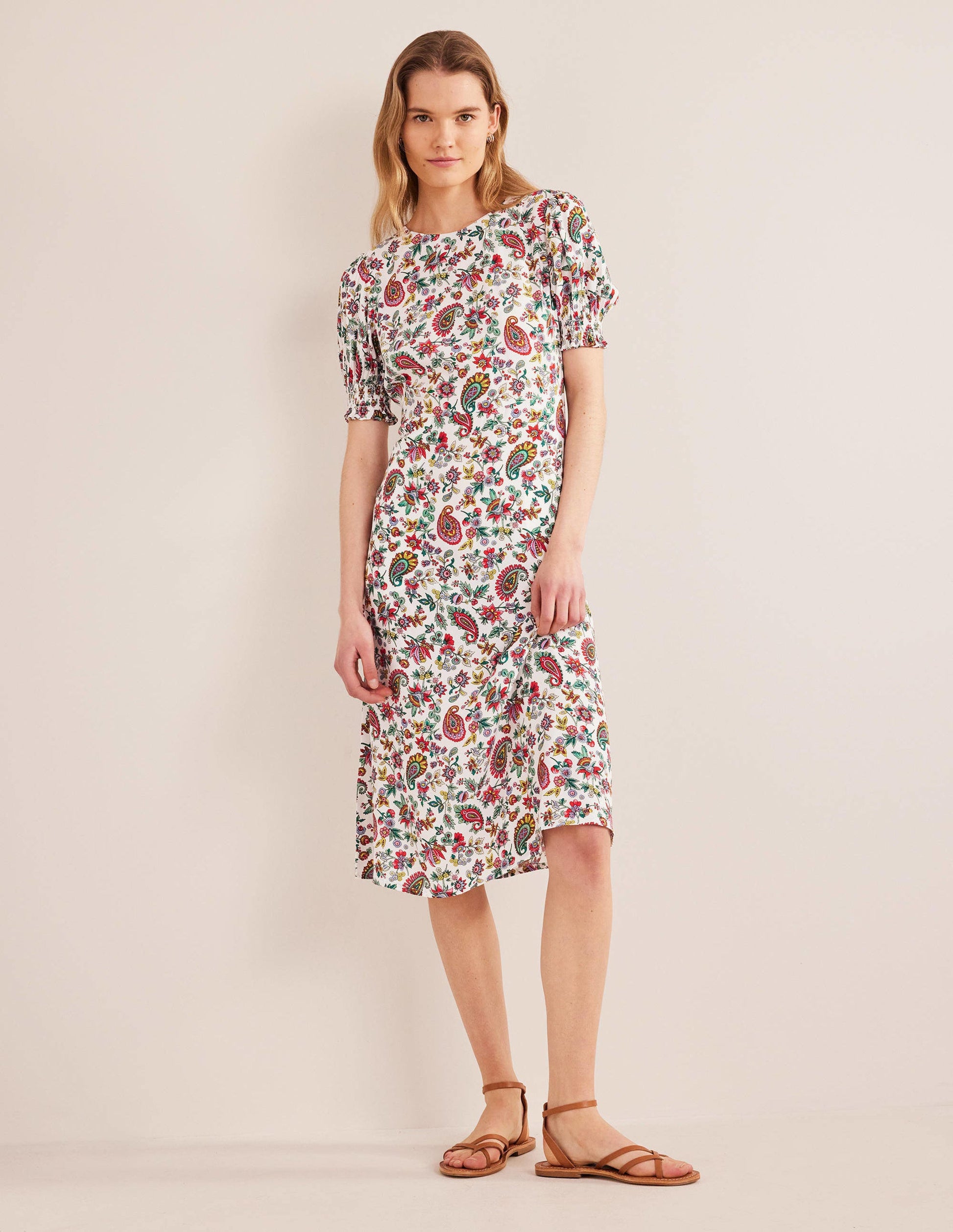 Corinne Midi-Teekleid-Bunt, Löwenzahnmuster-1