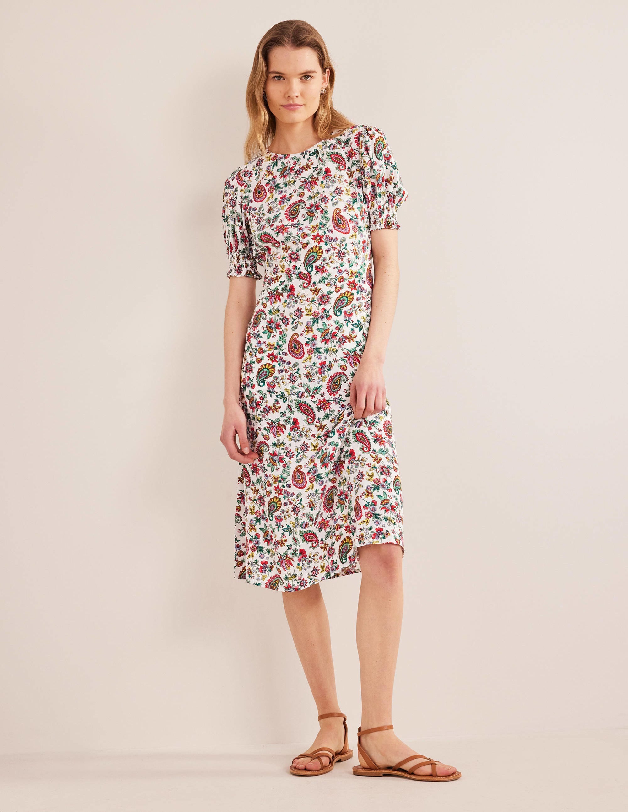 Corinne Midi-Teekleid-Bunt, Löwenzahnmuster - Image 1