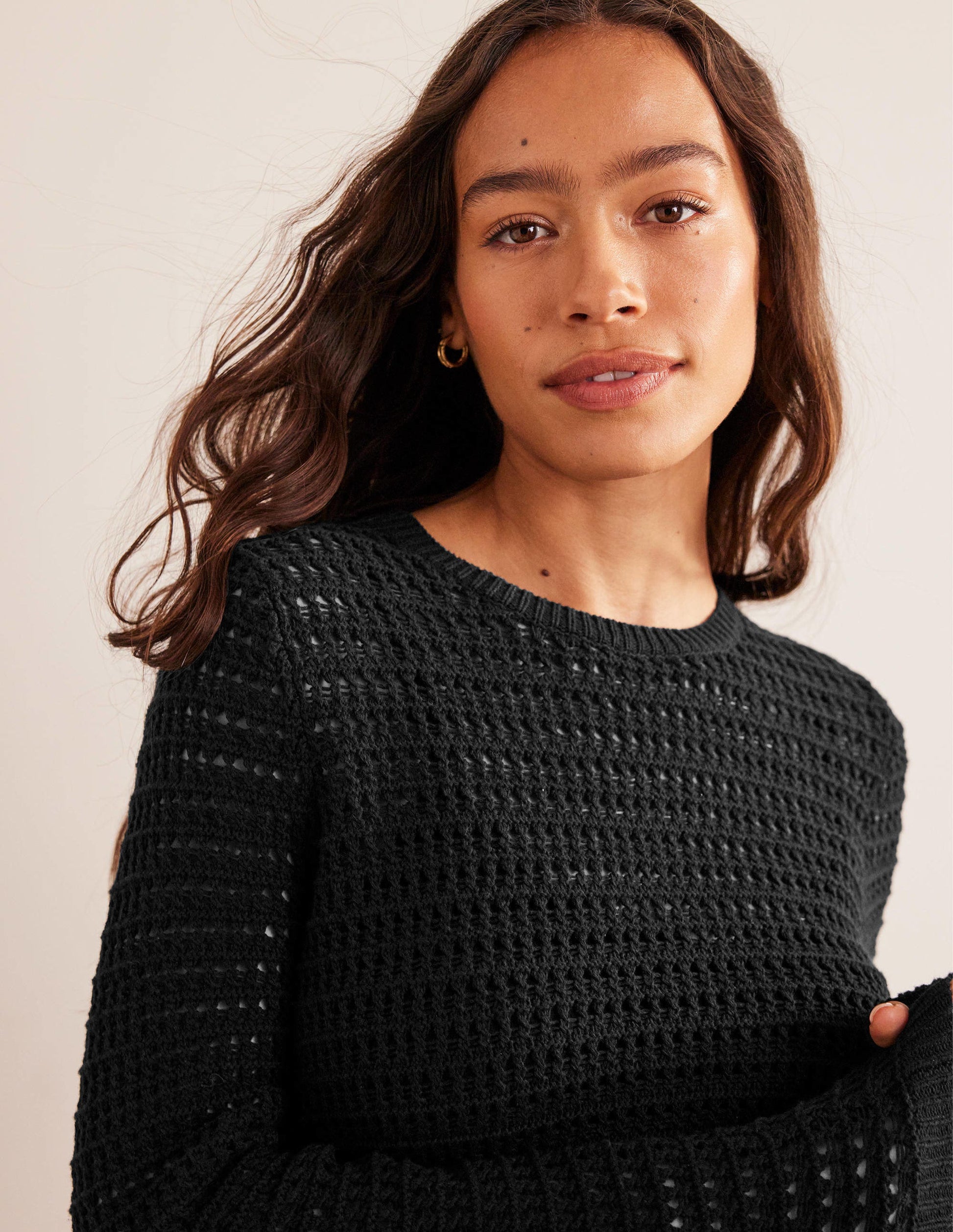 Strickkleid mit Häkeldetails-Schwarz-2