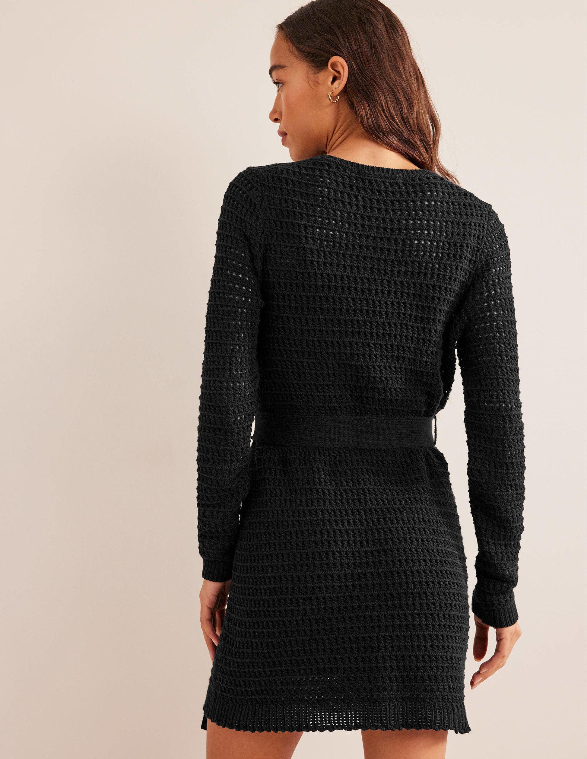 Strickkleid mit Häkeldetails-Schwarz-3