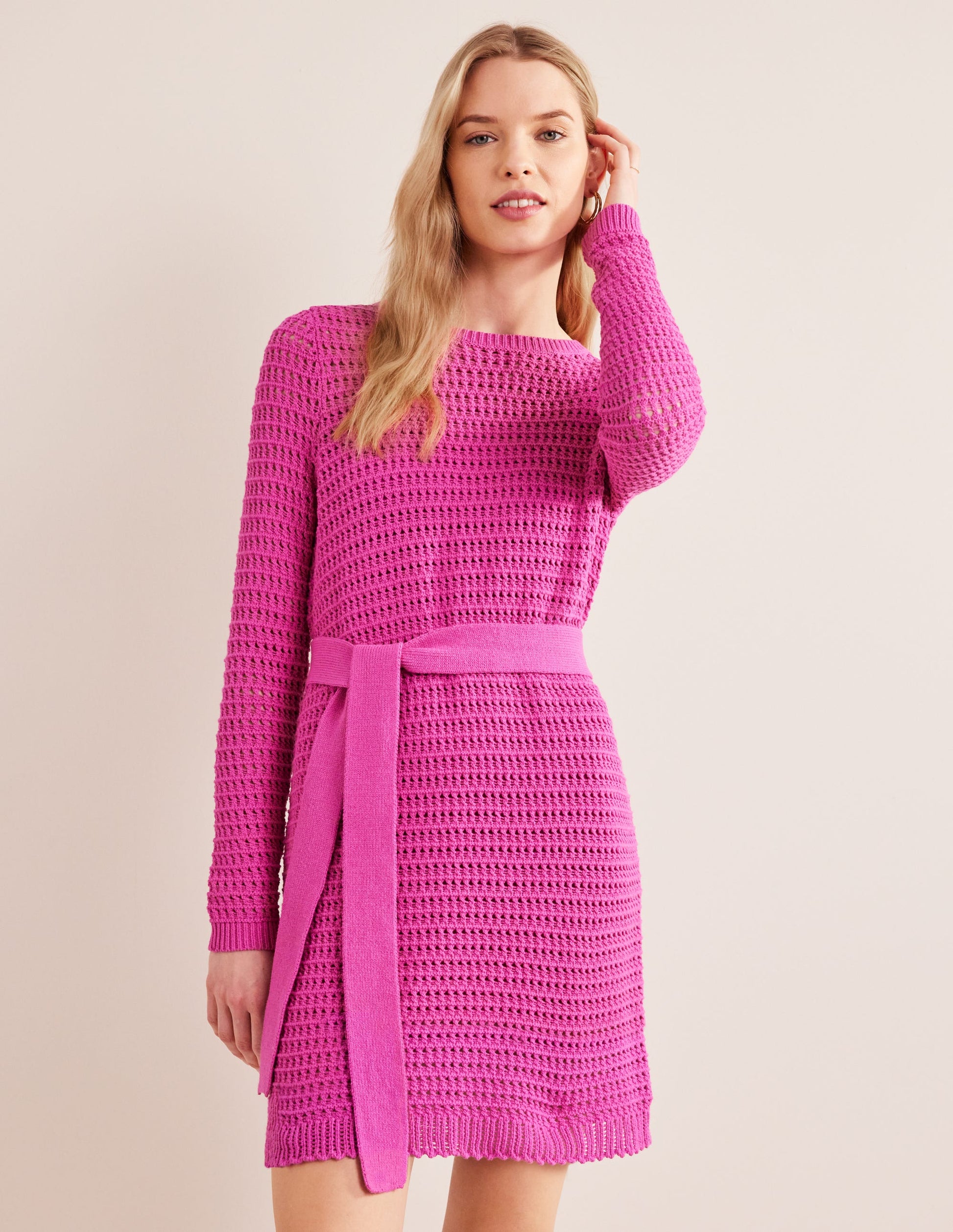 Robe en maille crochetée-Rose violette-1