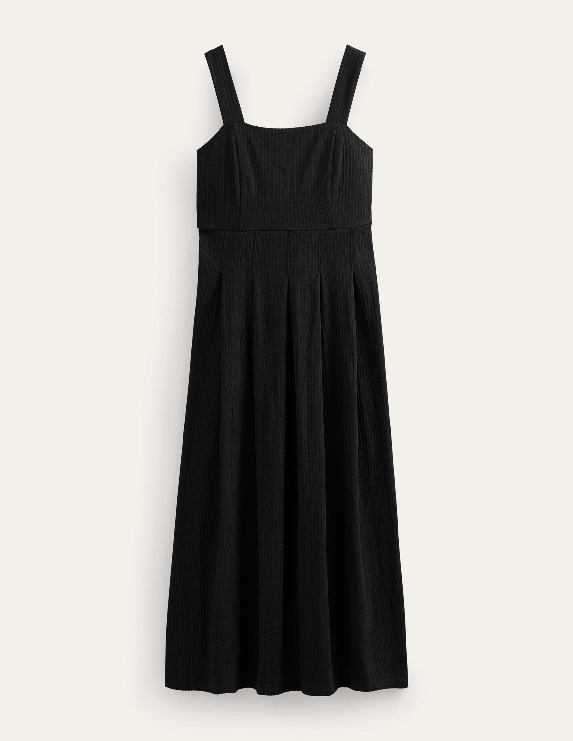 Träger-Midikleid aus Seersucker-Schwarz-5