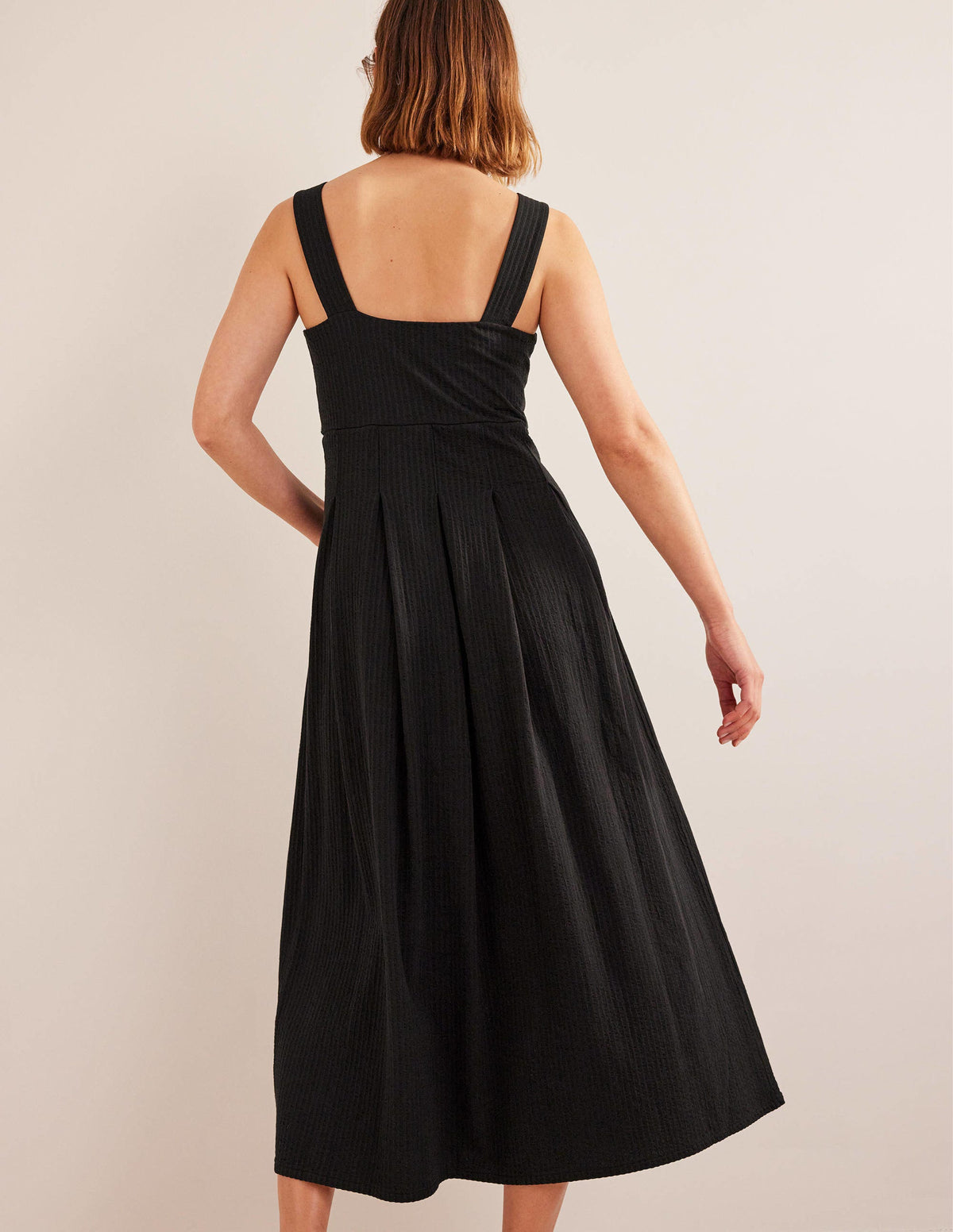 Träger-Midikleid aus Seersucker-Schwarz - Image 3