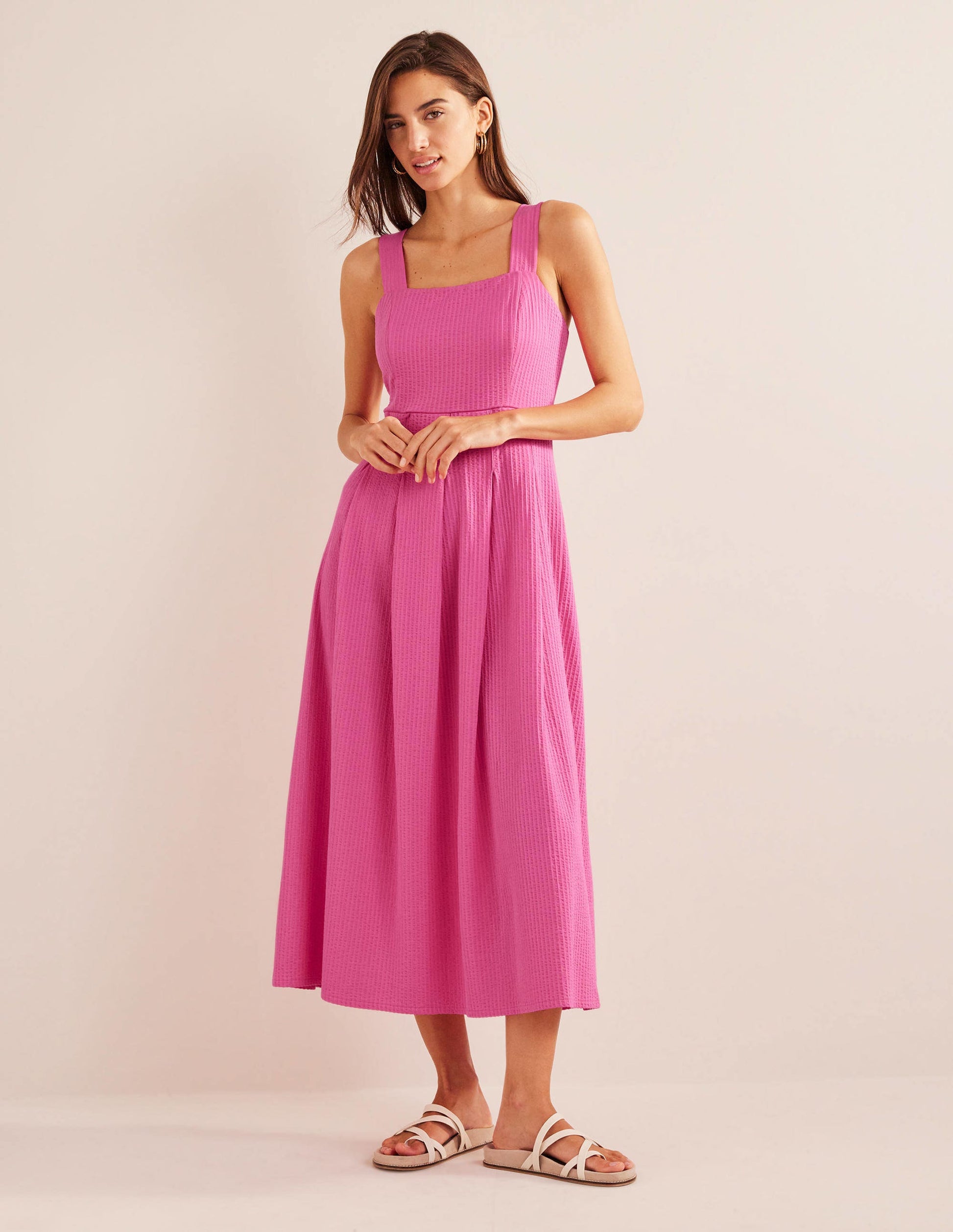 Träger-Midikleid aus Seersucker-Festivalrosa-4