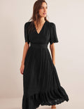 Flatterndes Maxikleid mit Lochstickerei-Schwarz