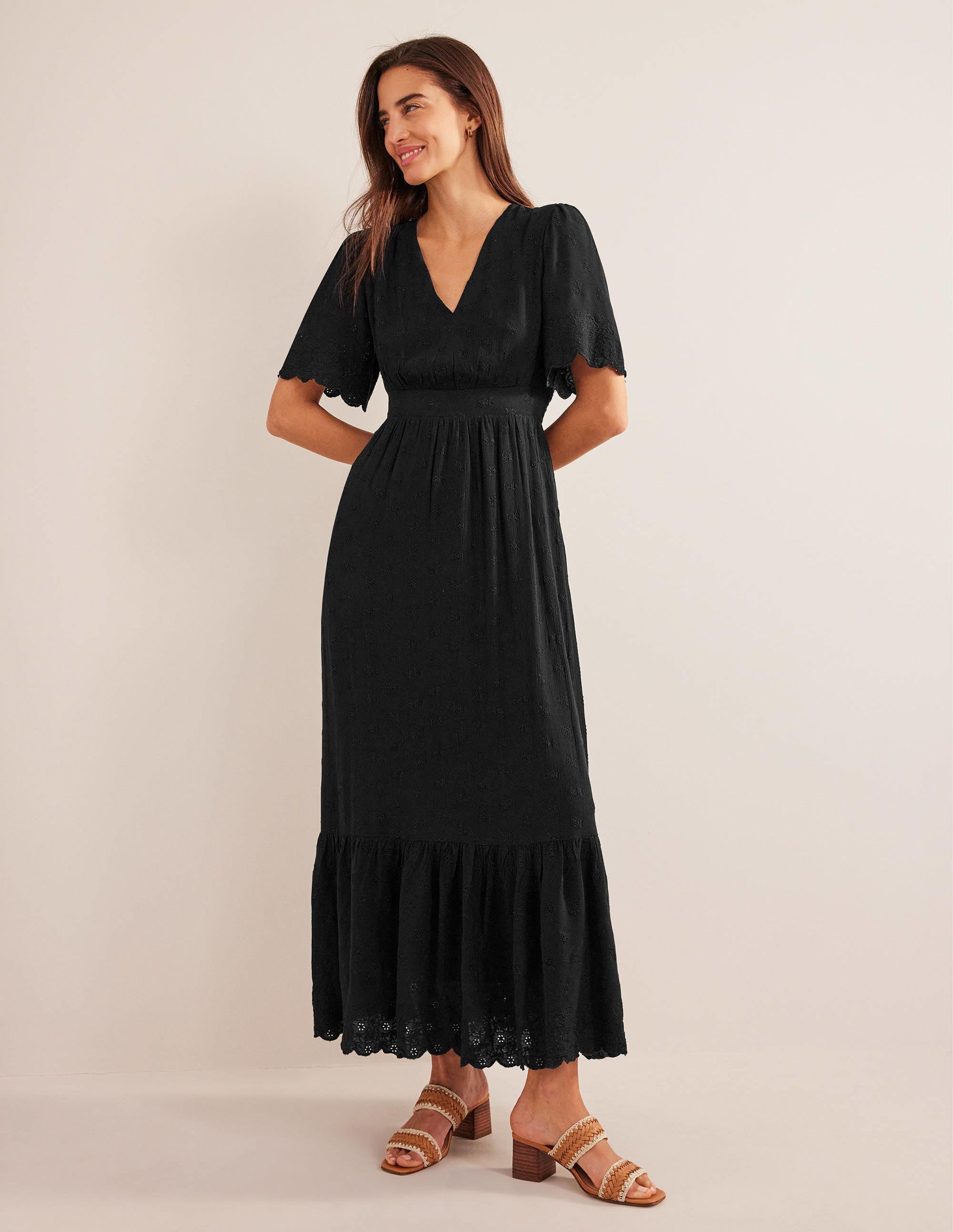 Flatterndes Maxikleid mit Lochstickerei-Schwarz - Image 2