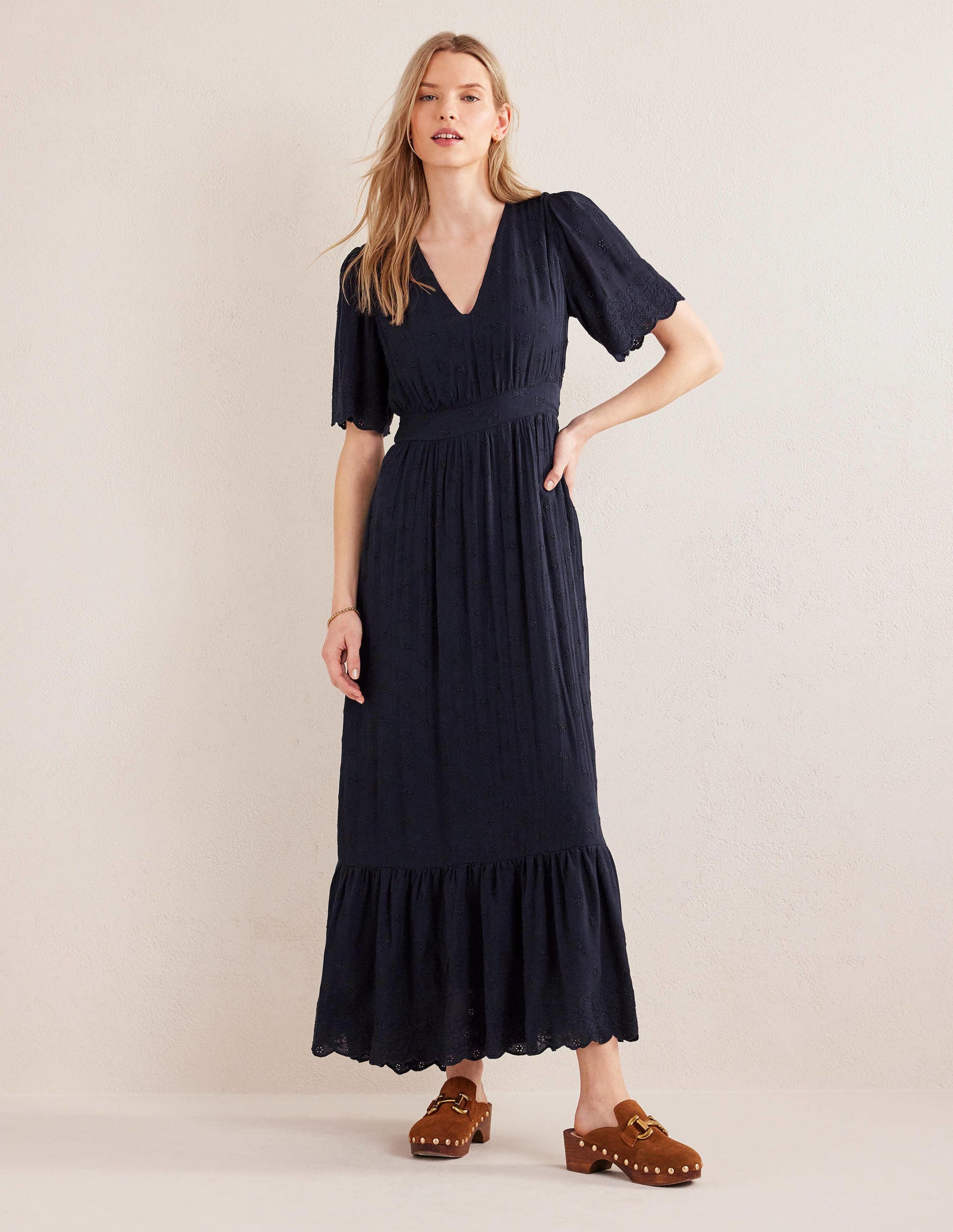 Broderie Maxi Dress-True Navy-4