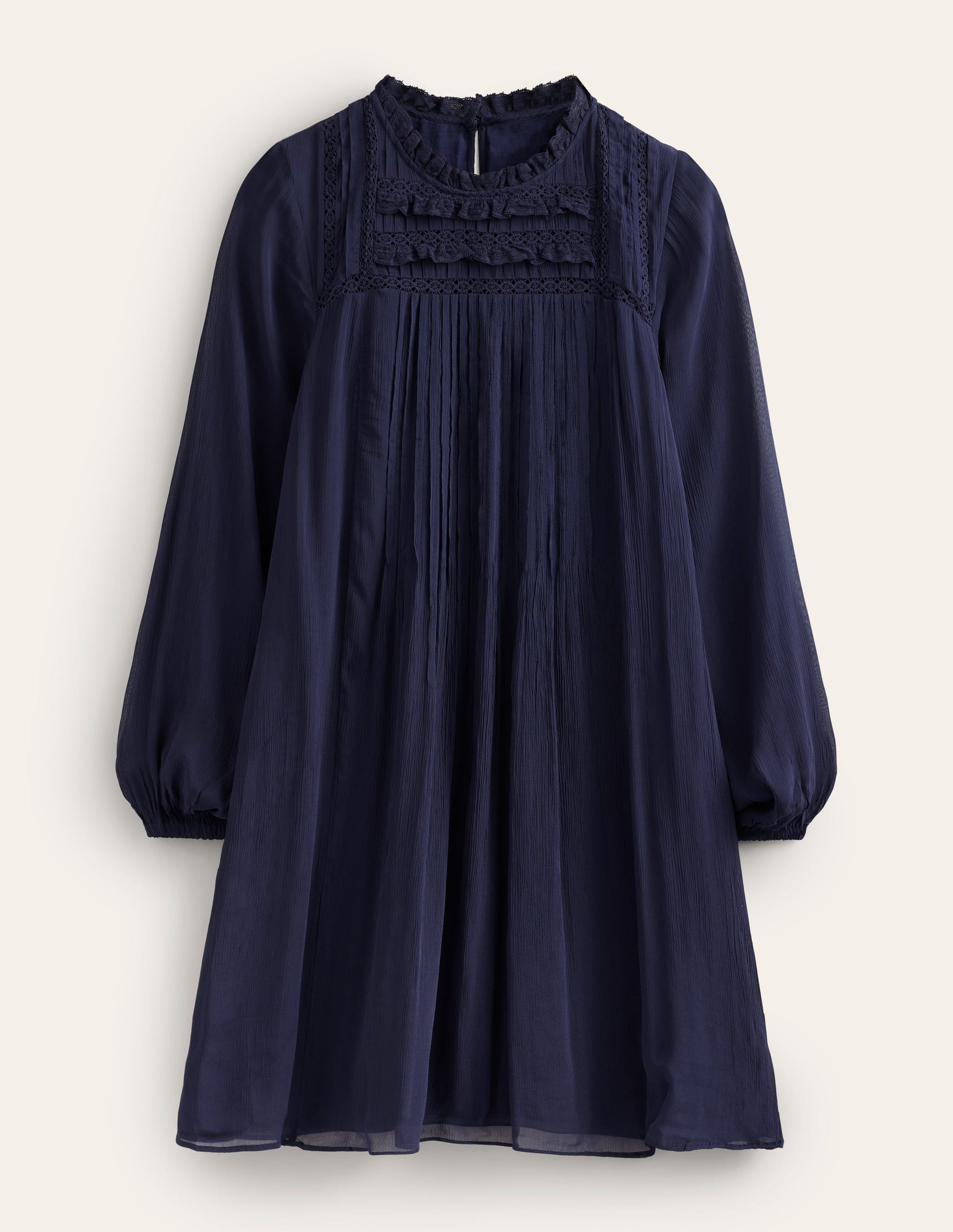 Swingkleid mit einfarbiger Borte-Marineblau-5
