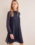 Swingkleid mit einfarbiger Borte-Marineblau