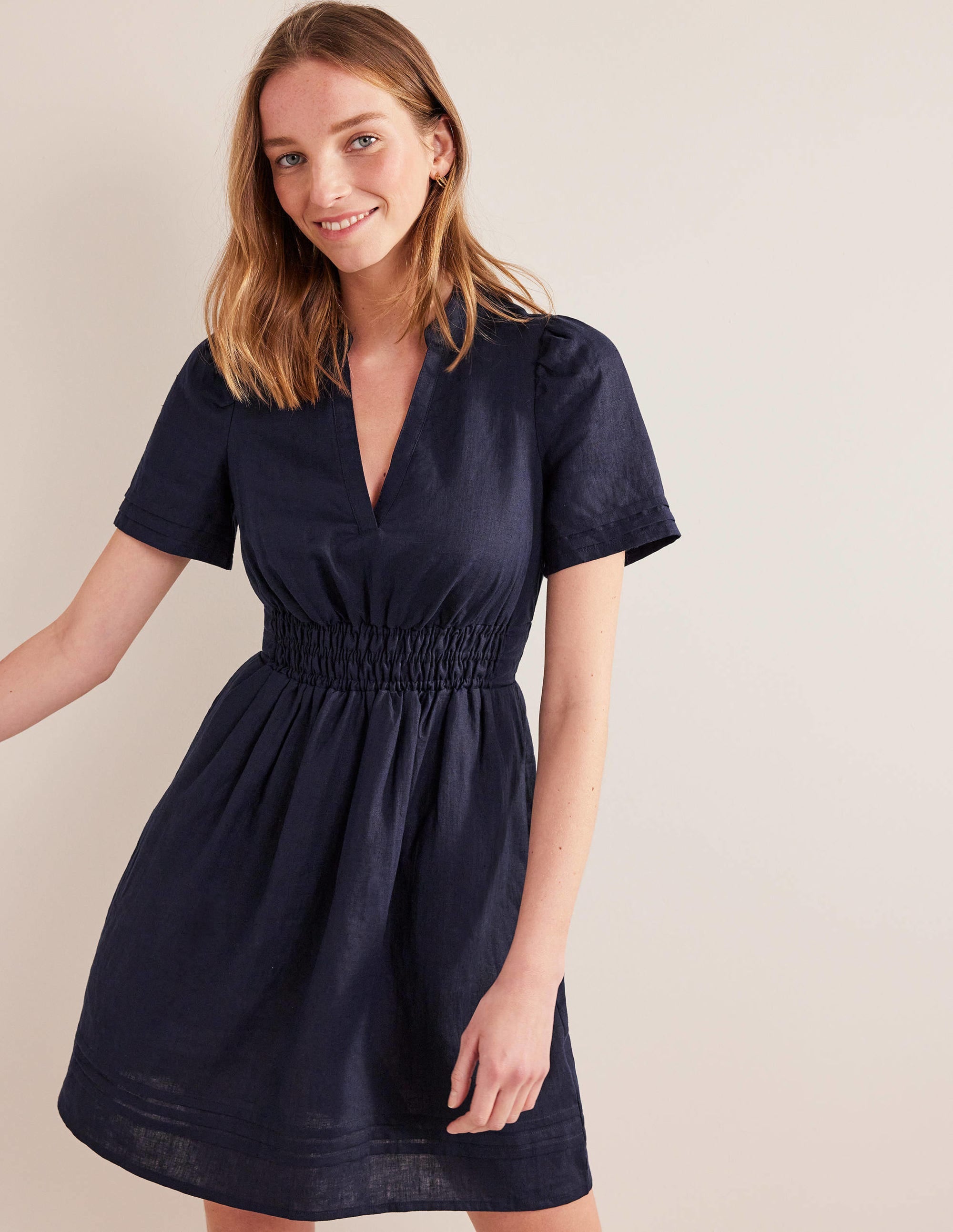 Mini-robe avec détails nervurés-Bleu marine - Image 1