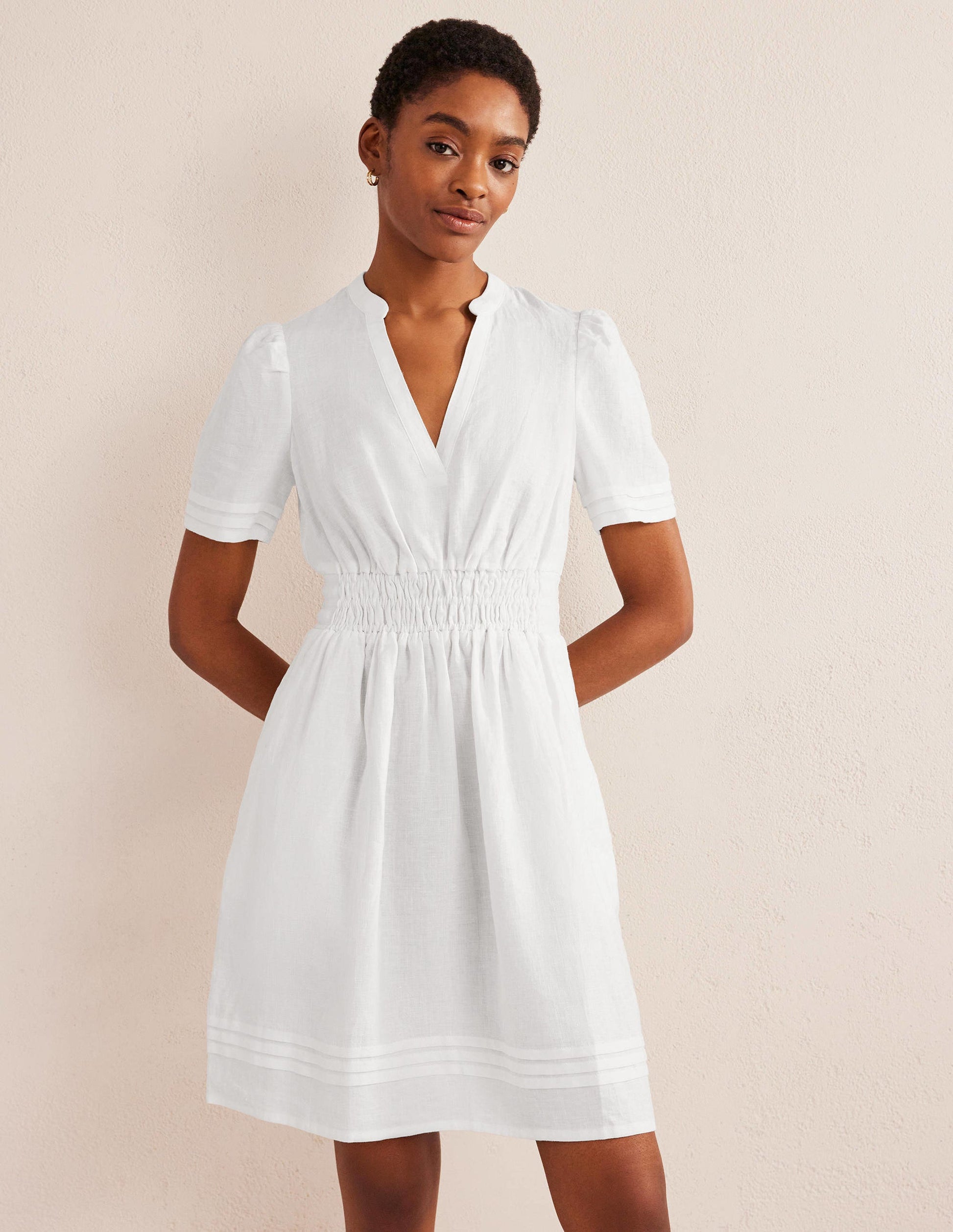 Minikleid mit Biesenfalten-Weiß-4