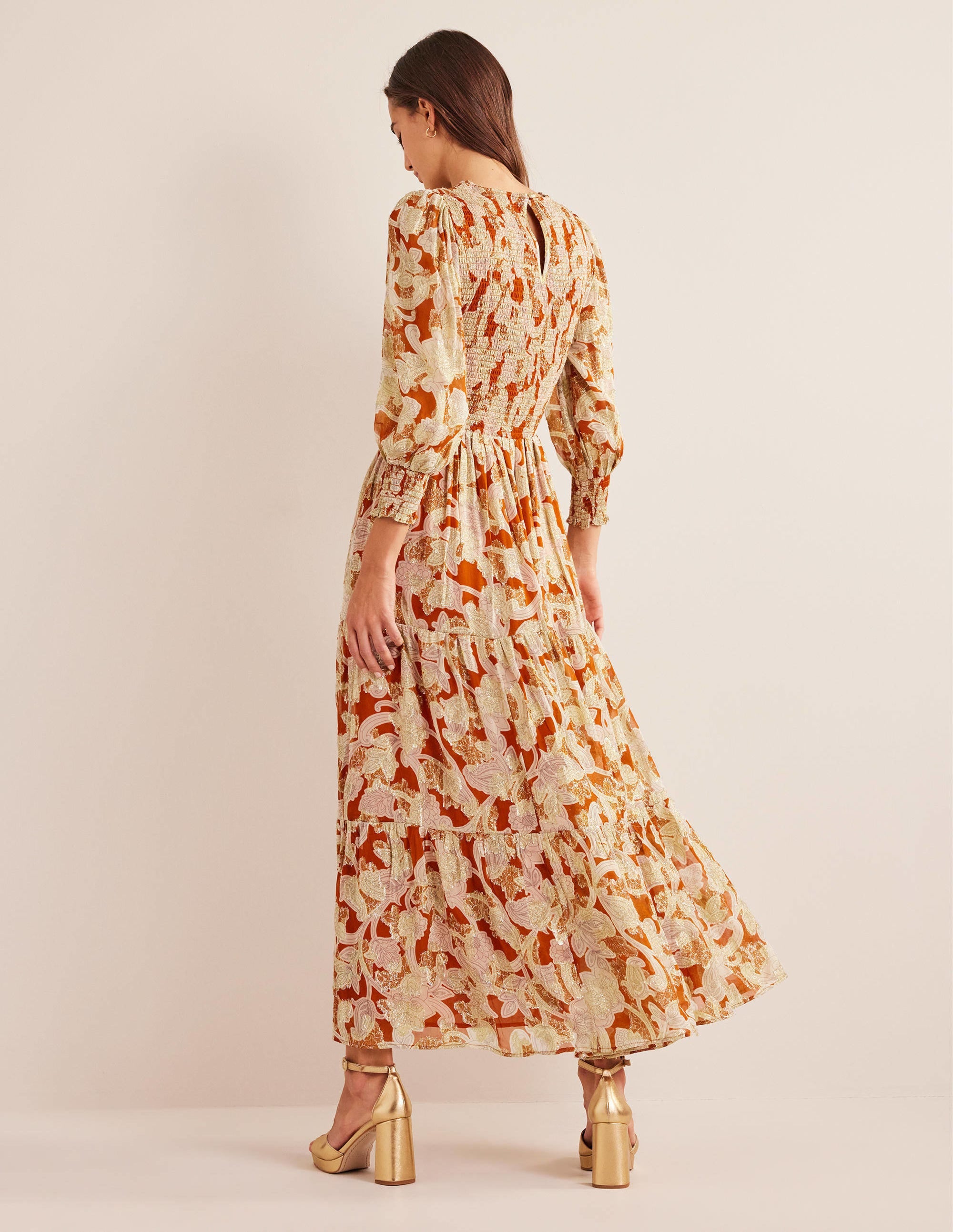 Robe en jacquard avec corsage à smocks-Rouille, motif Paisley Whirl - Image 4