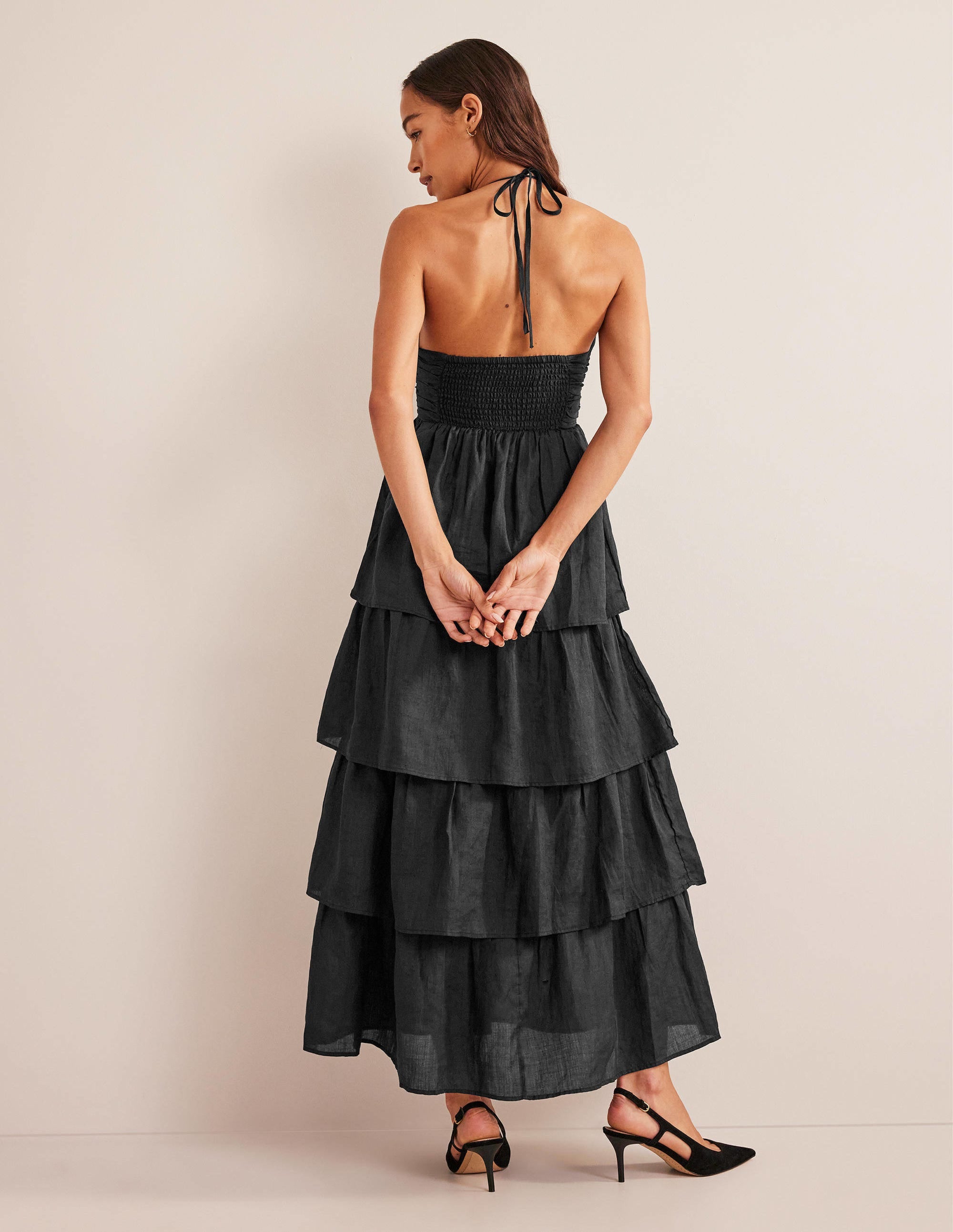 Gestuftes Maxi-Kleid mit Raffungen-Schwarz - Image 3