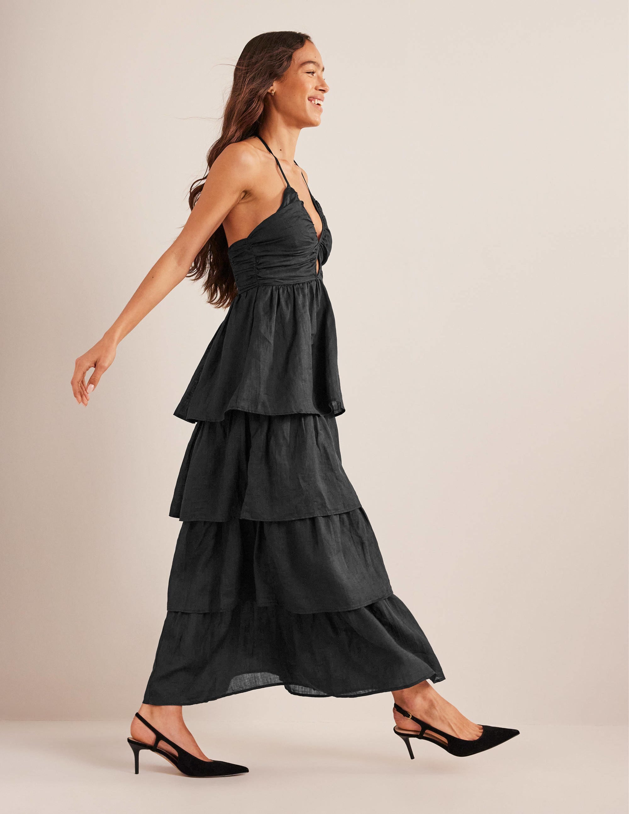 Gestuftes Maxi-Kleid mit Raffungen-Schwarz - Image 4