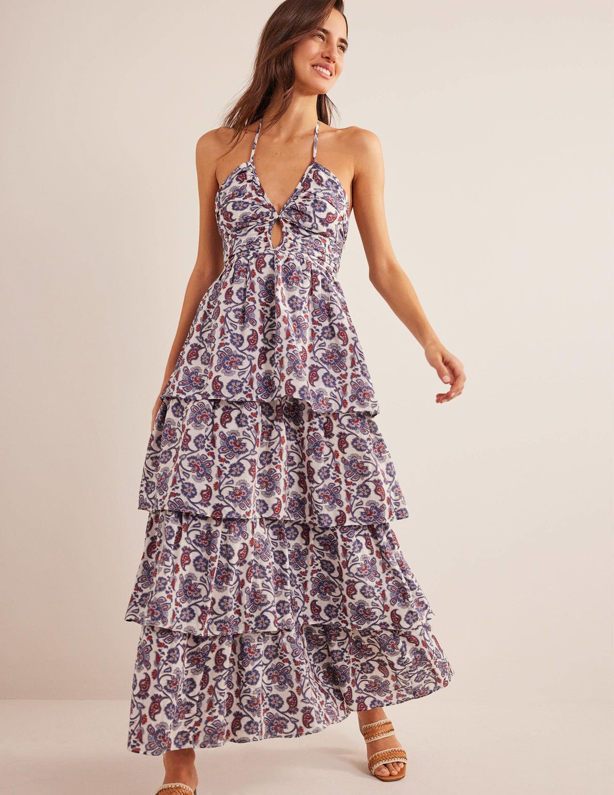 Gestuftes Maxi-Kleid mit Raffungen-Nachtblau - Image 1