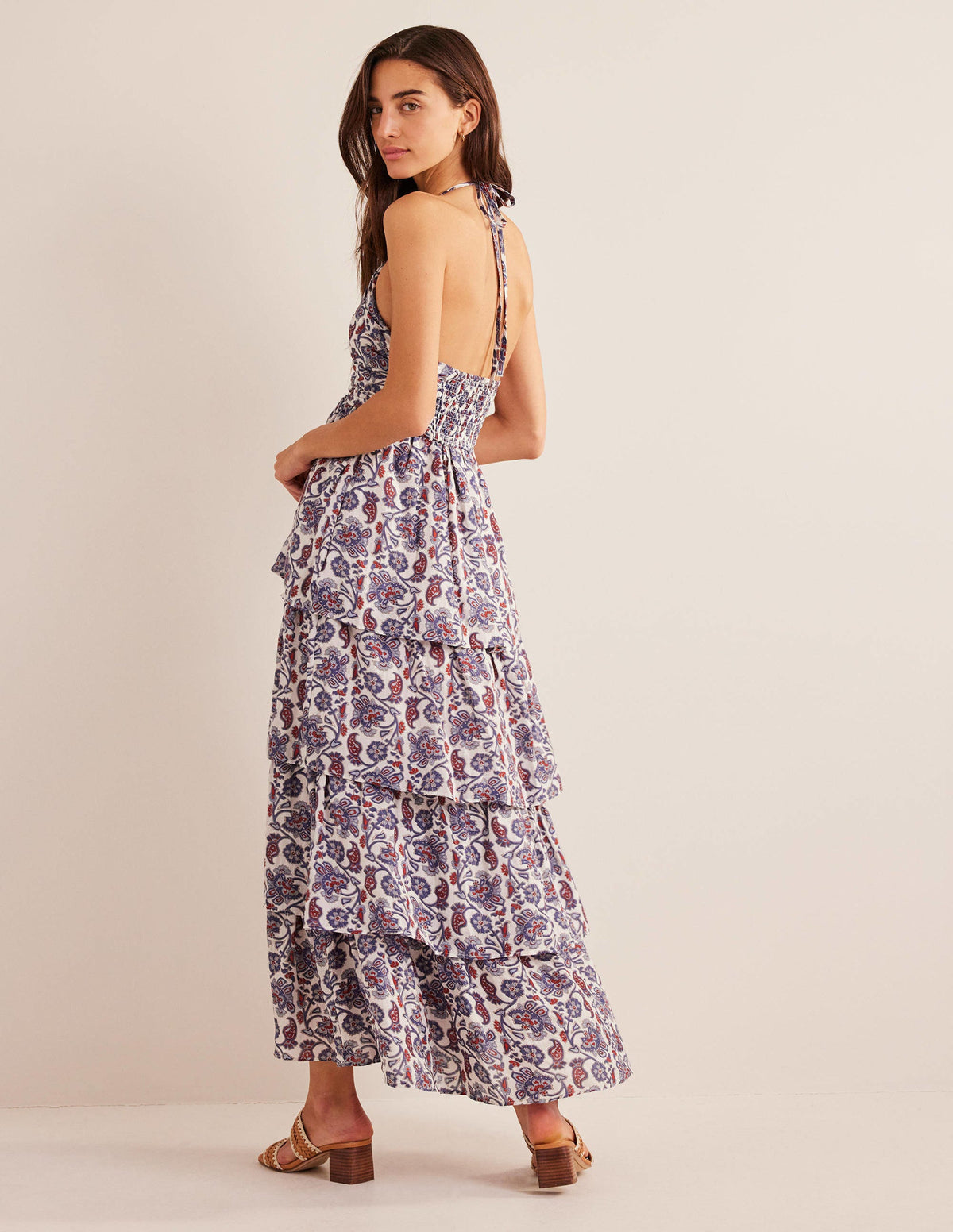 Gestuftes Maxi-Kleid mit Raffungen-Nachtblau - Image 3
