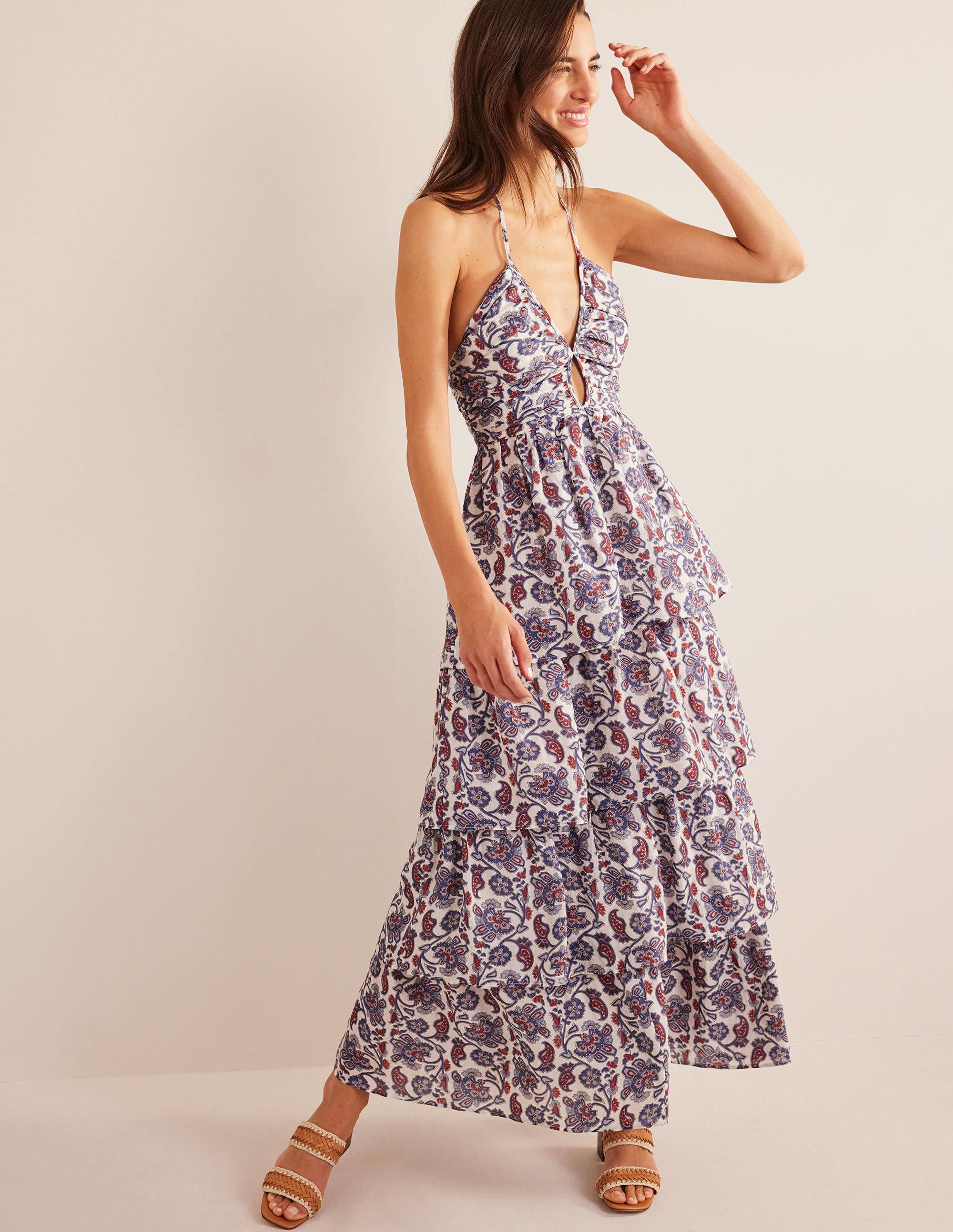 Gestuftes Maxi-Kleid mit Raffungen-Nachtblau - Image 4