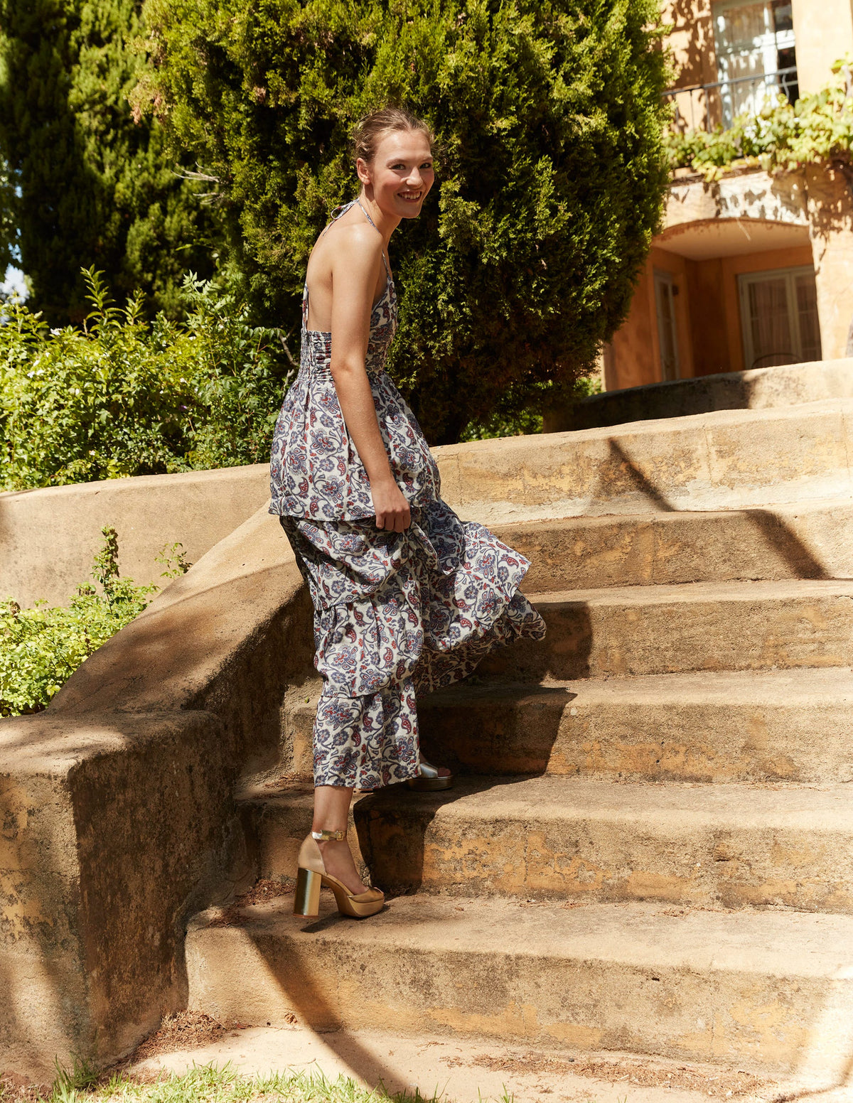 Gestuftes Maxi-Kleid mit Raffungen-Nachtblau - Image 6