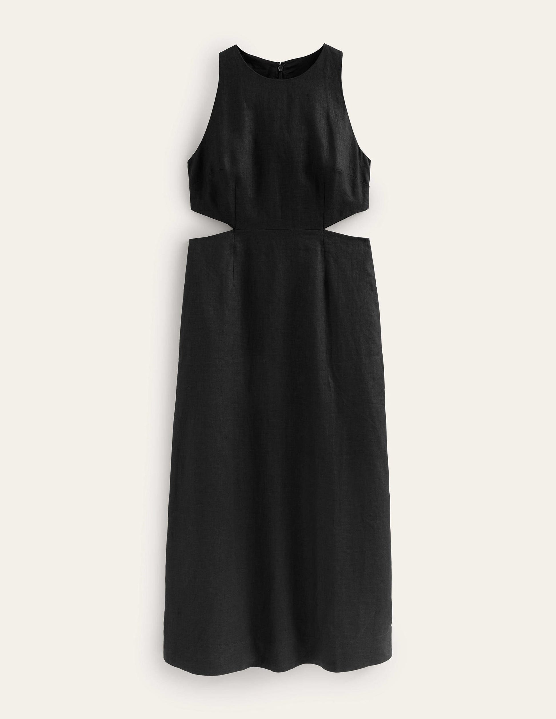 Robe midi en lin à découpes-Noir-5