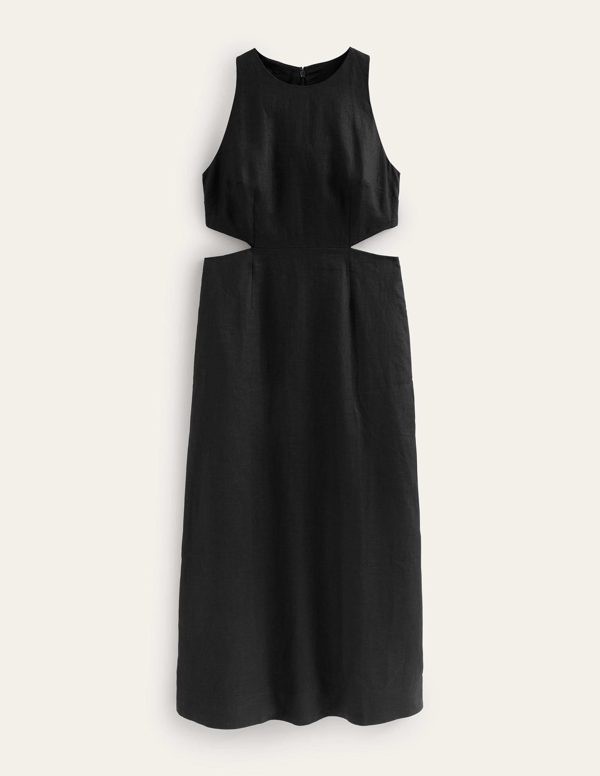 Robe midi en lin à découpes-Noir - Image 5