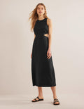 Robe midi en lin à découpes-Noir