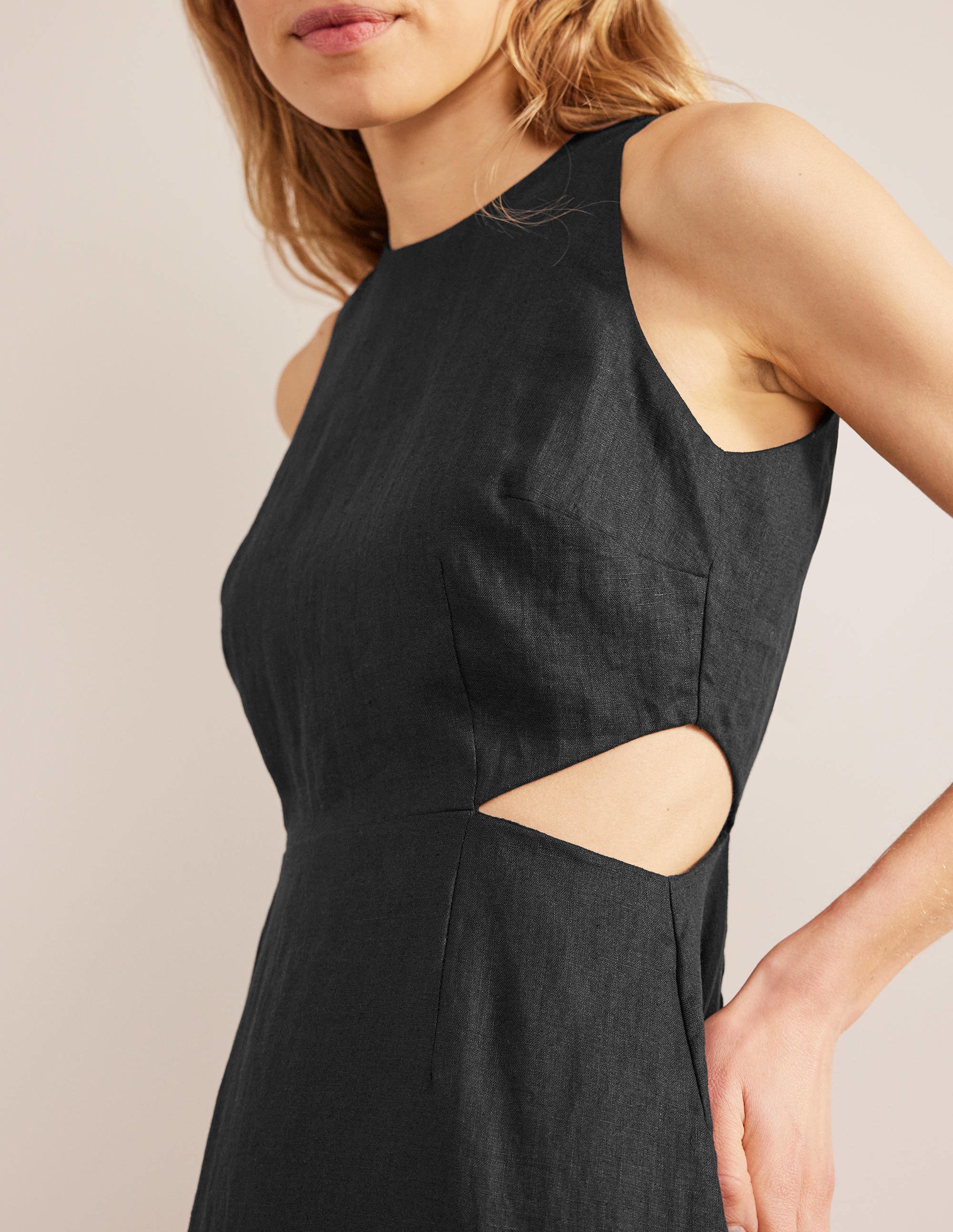 Robe midi en lin à découpes-Noir - Image 2