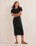 Jersey-Midikleid mit Puffärmeln-Schwarz