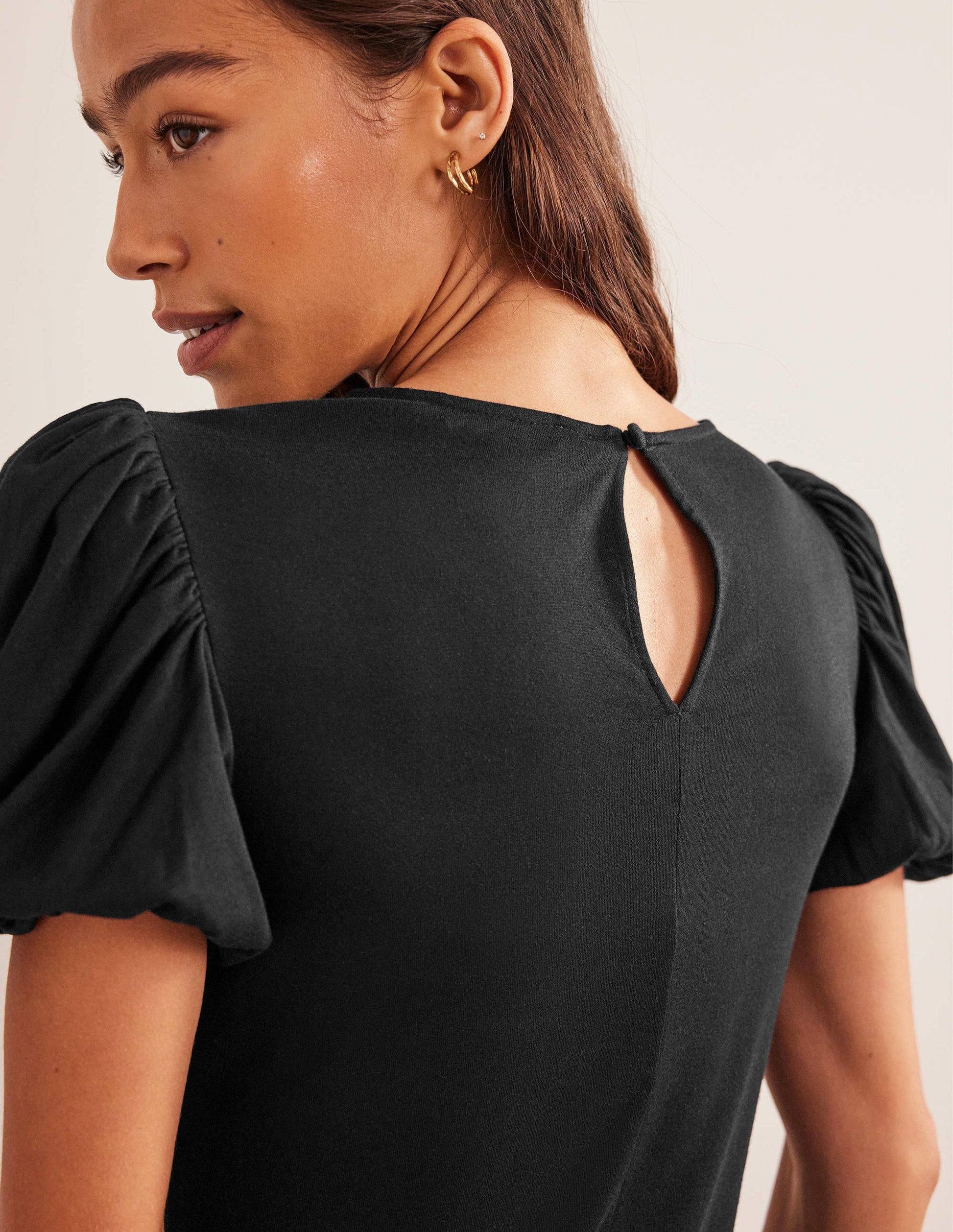 Jersey-Midikleid mit Puffärmeln-Schwarz-2