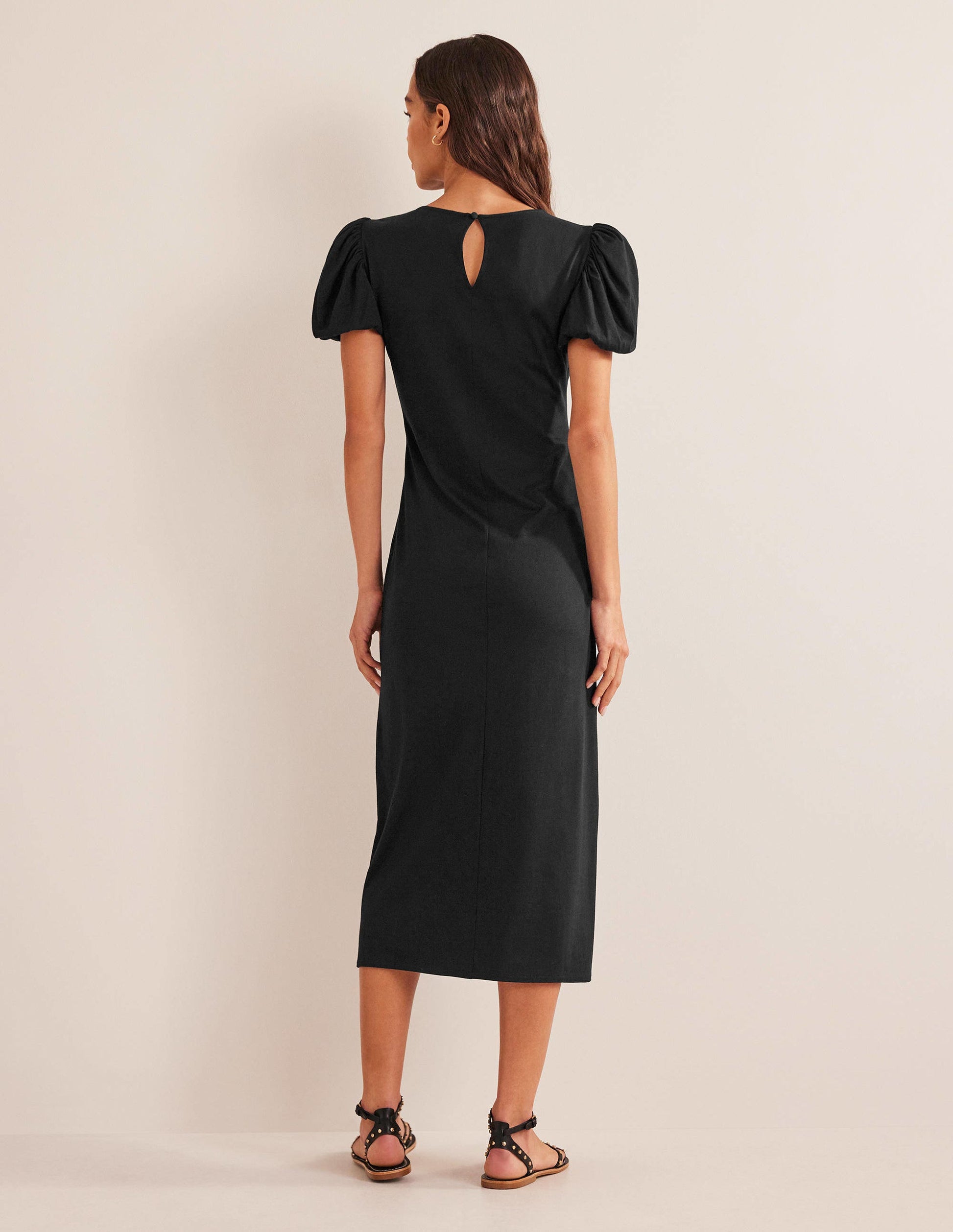 Jersey-Midikleid mit Puffärmeln-Schwarz-3