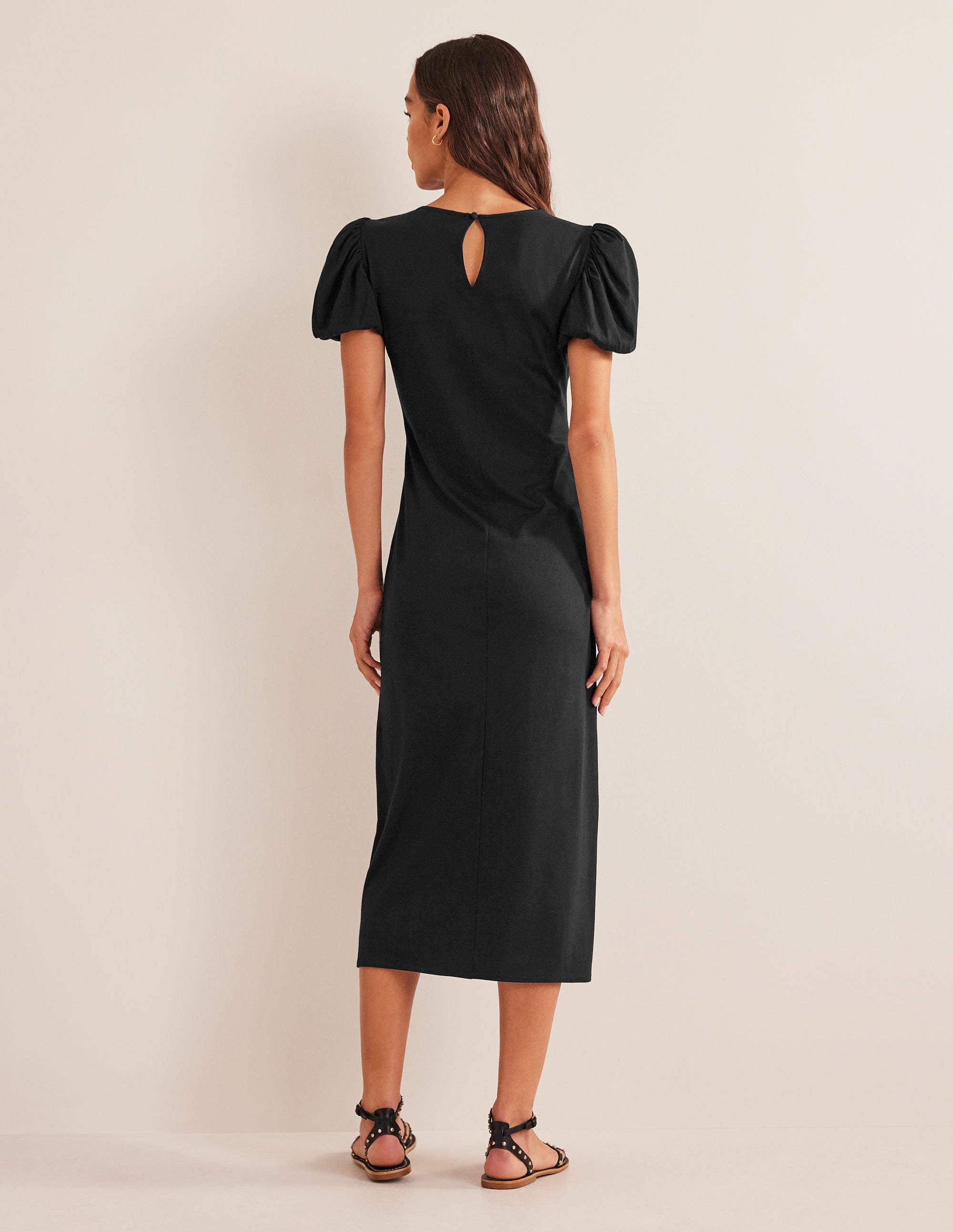 Jersey-Midikleid mit Puffärmeln-Schwarz - Image 3