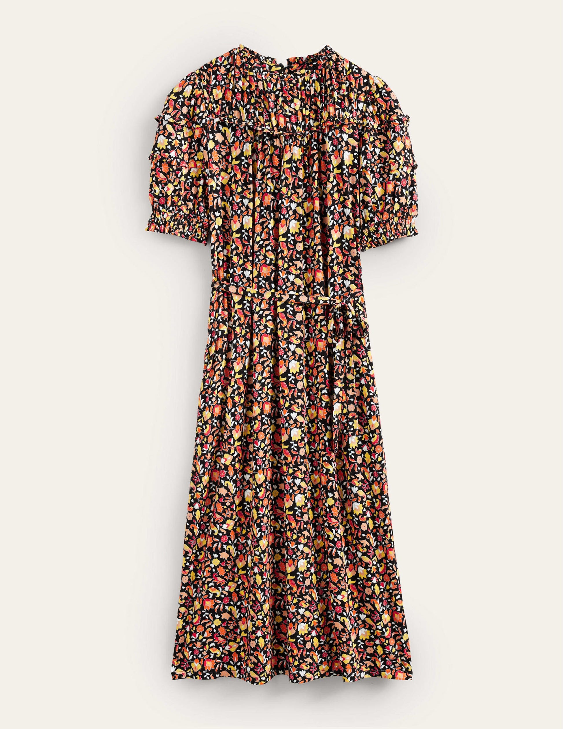 Jersey-Midikleid mit Passe-Schwarz, Blütenmuster-5