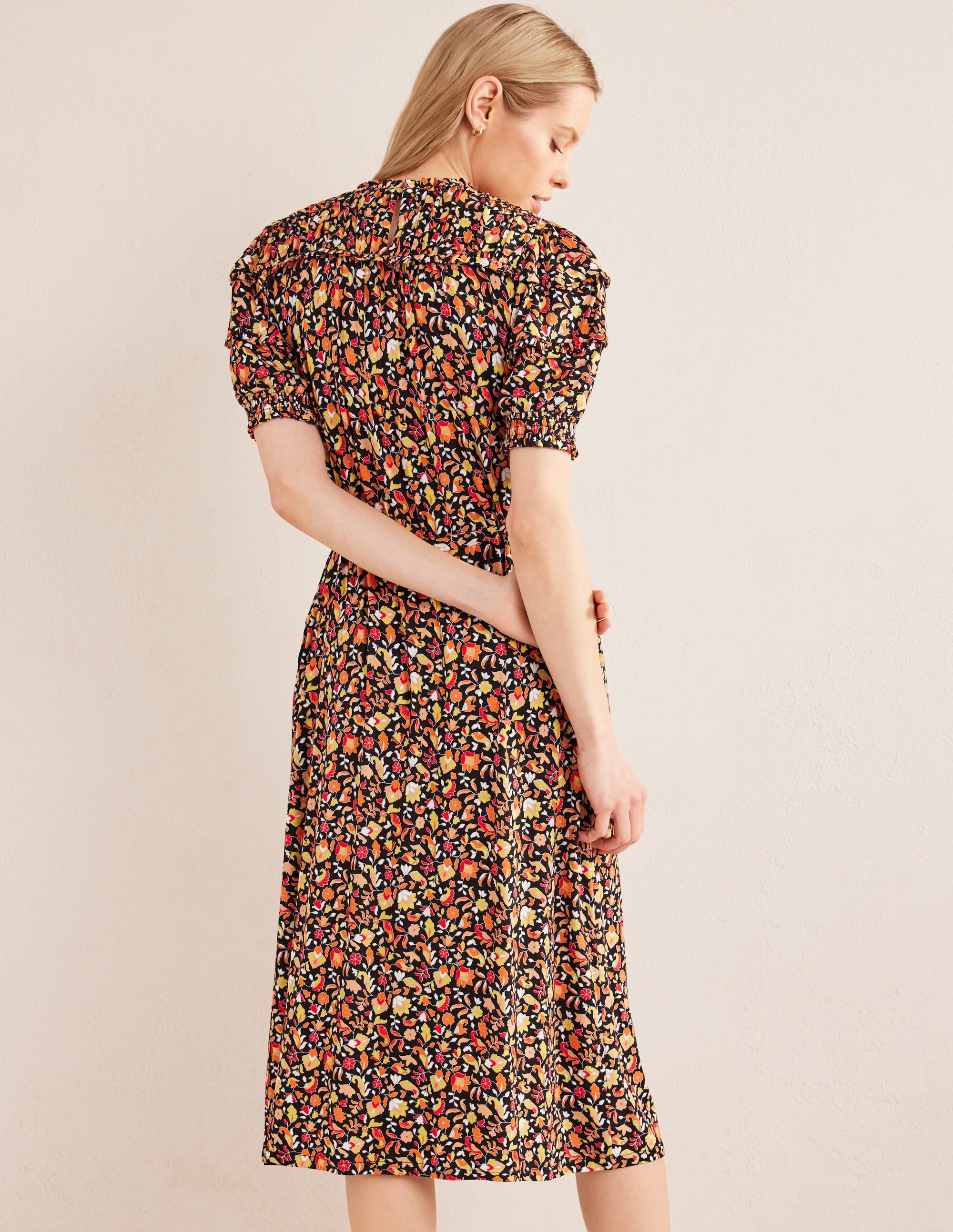 Jersey-Midikleid mit Passe-Schwarz, Blütenmuster - Image 3
