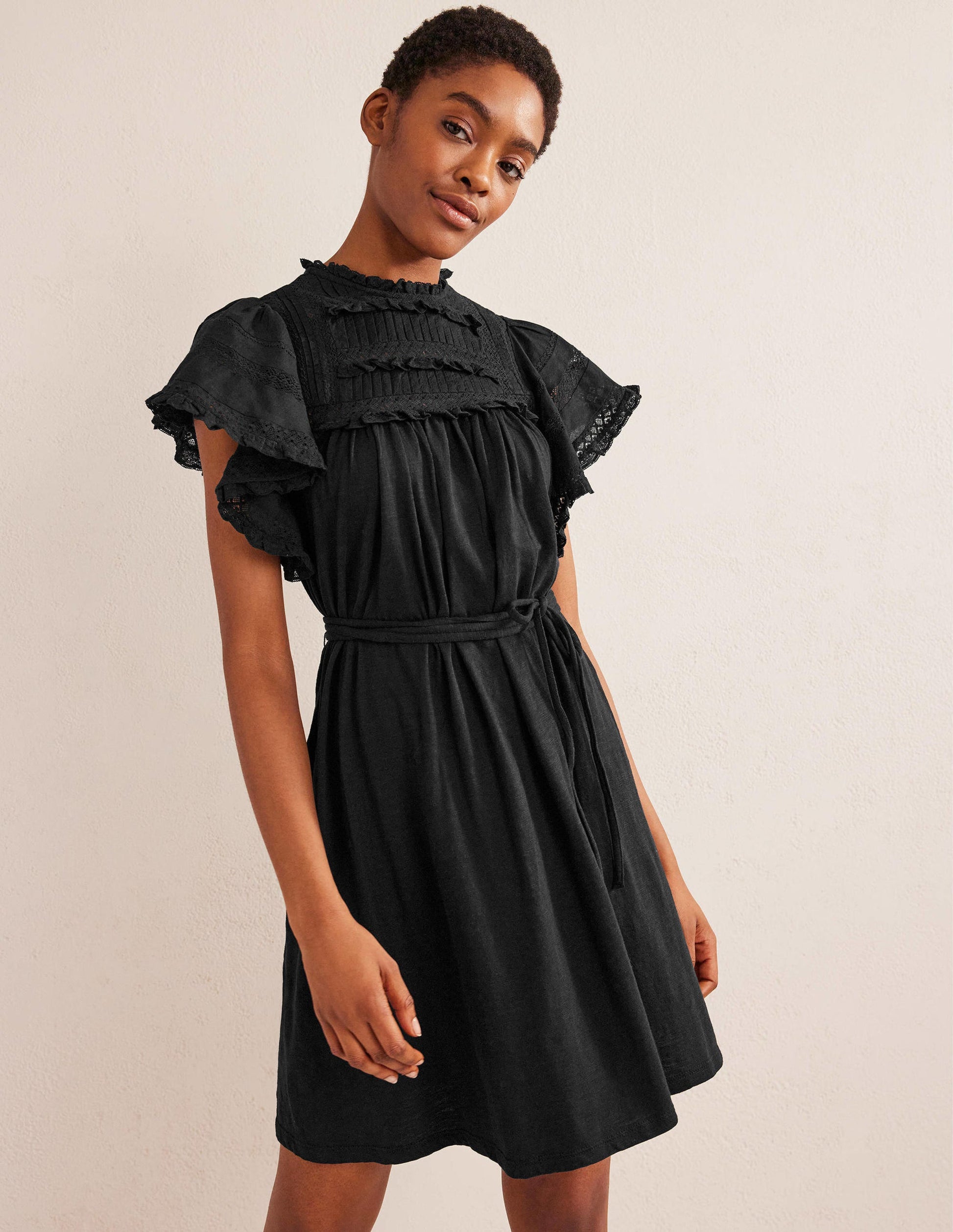 Trim Detail Jersey Mini Dress-Black-1