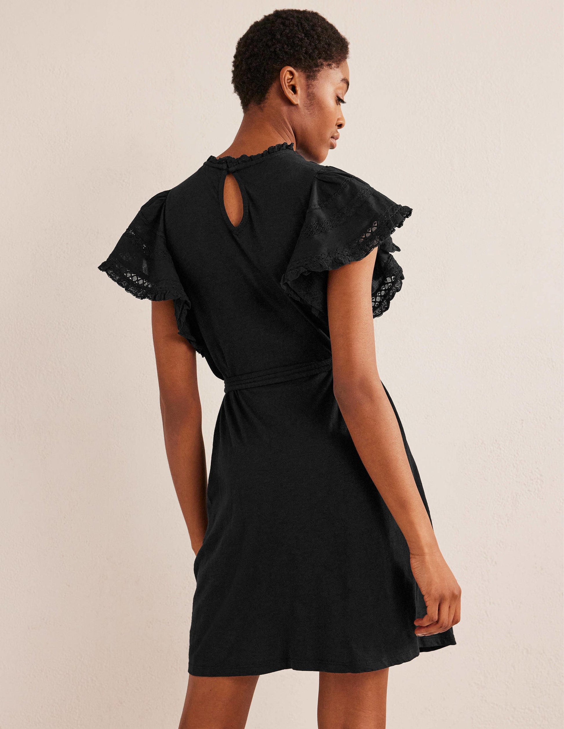 Trim Detail Jersey Mini Dress-Black-3