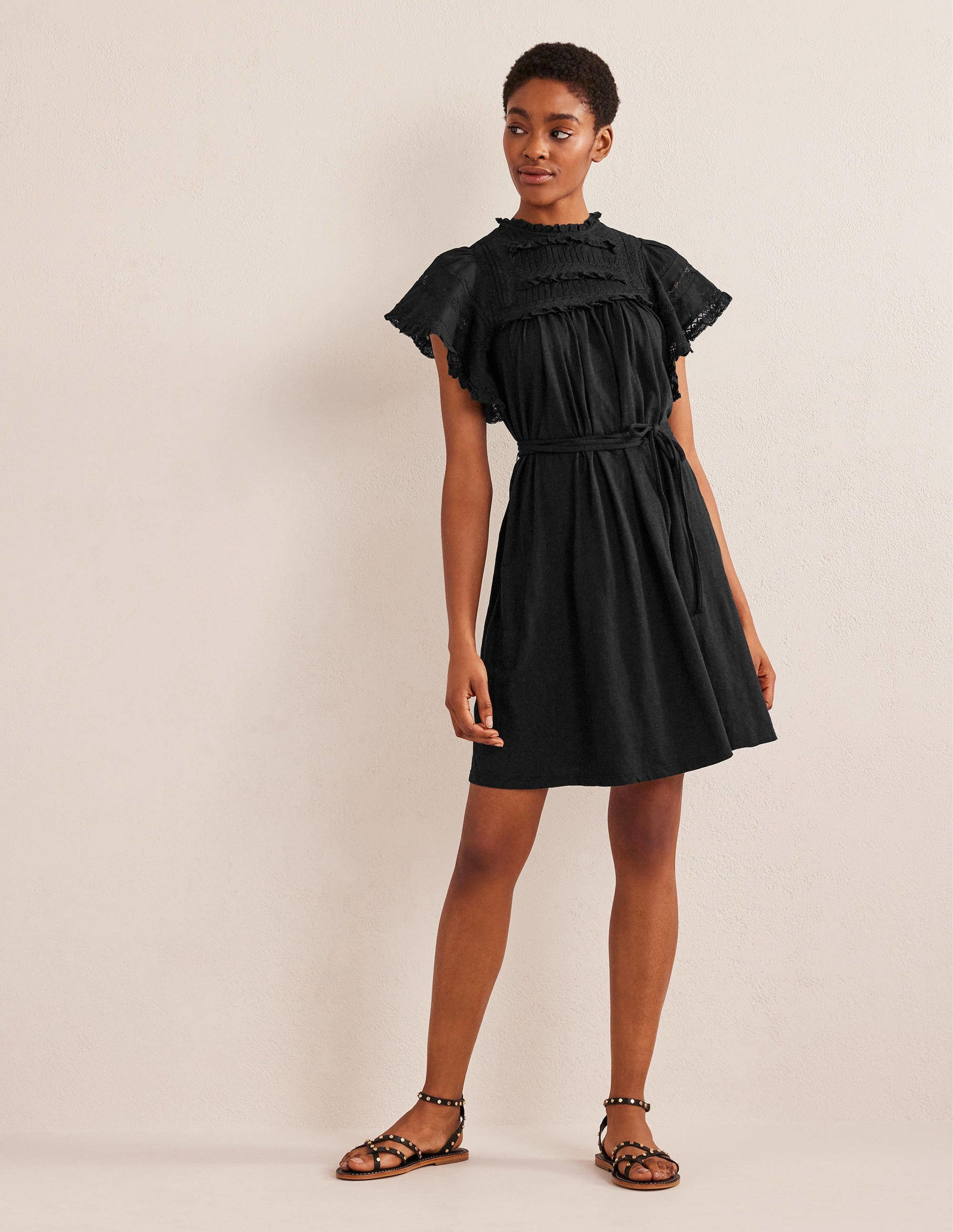 Trim Detail Jersey Mini Dress-Black-4