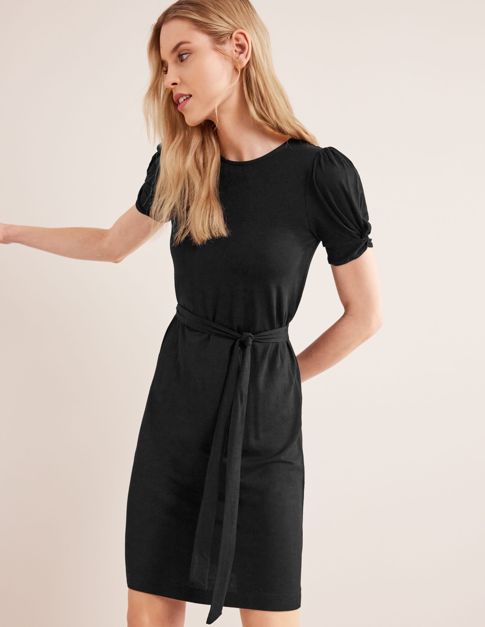 Mini-robe nouée en jersey-Noir - Image 1